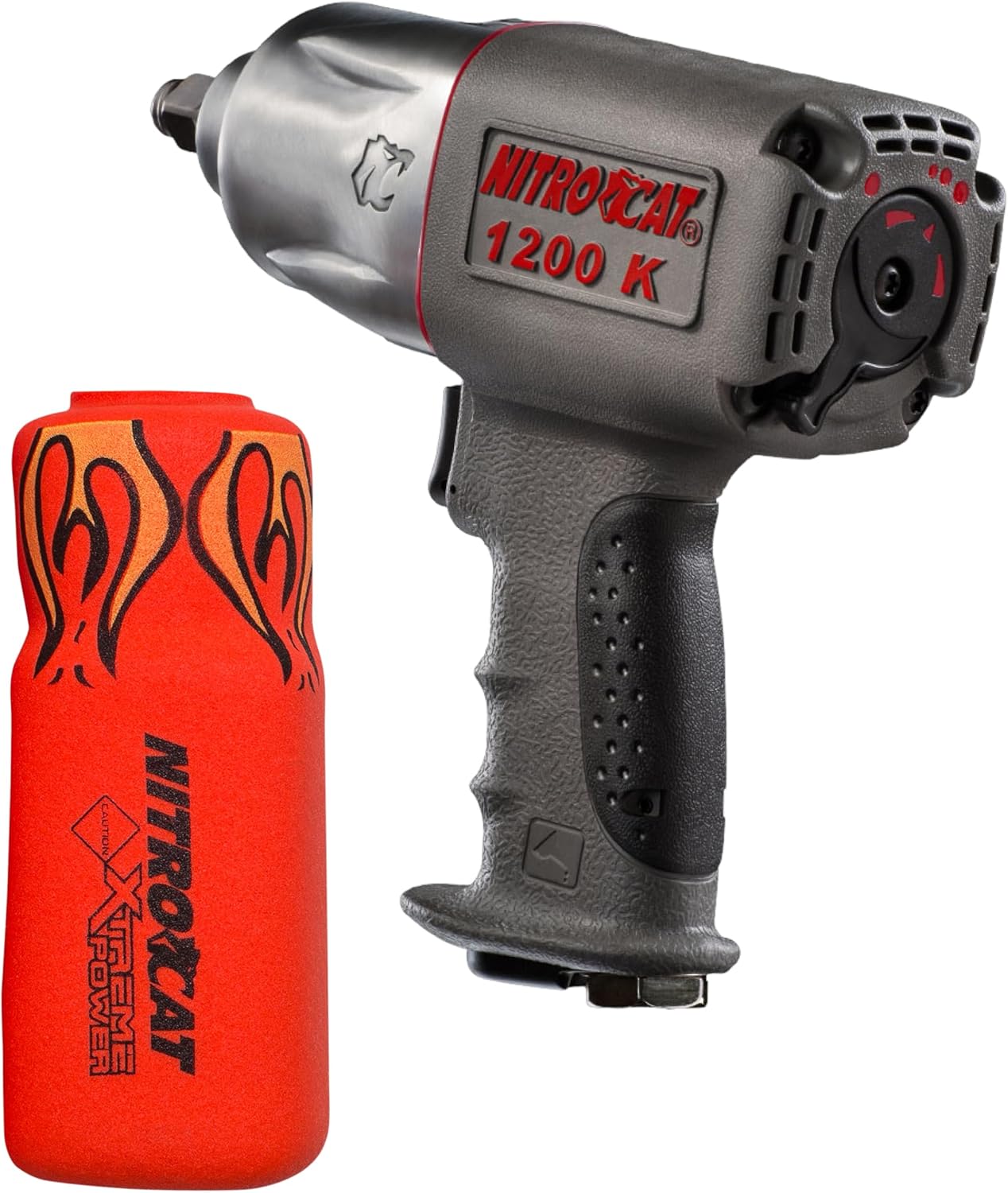 NITRO CAT AIRCAT Pneumatic Tools 1200-K 1/2-Inch Composite Twin Clutch Impact Wrench 1295 ft-lbs of Torque with protective boot