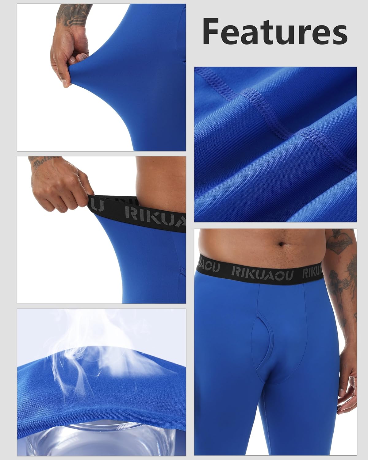 Men's Thermal Underwear Bottoms, Fleece Lined Long Johns Pants with Fly, Athletic Base Layer Leggings Cold Weather - Image 4