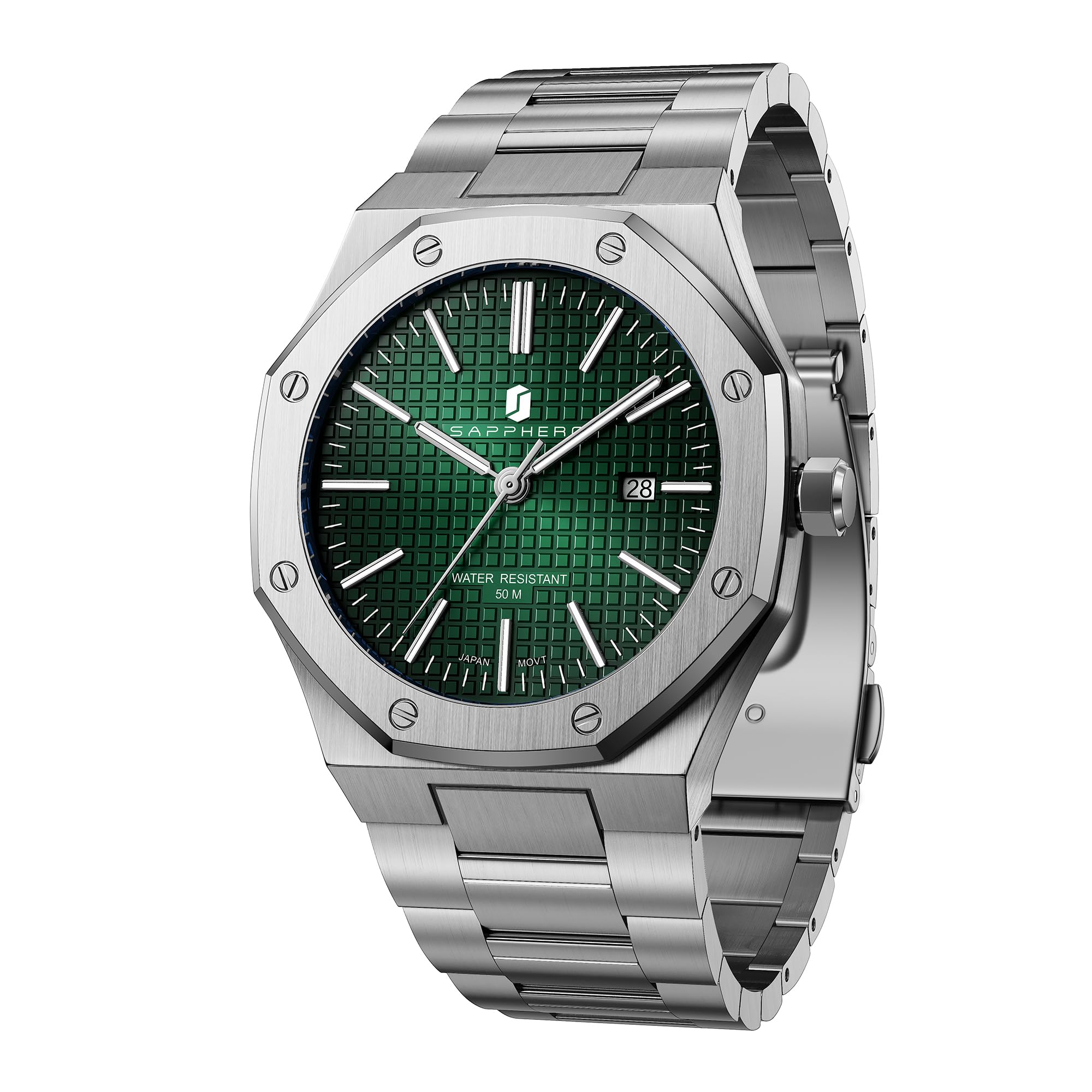 SAPPHERO Uhren Herren Quarzwerk Silber Edelstahl Armband 50M Wasserdicht Datum Kalender Schwarz Blau Herrenuhren Armbanduhr Geschenke für Männer