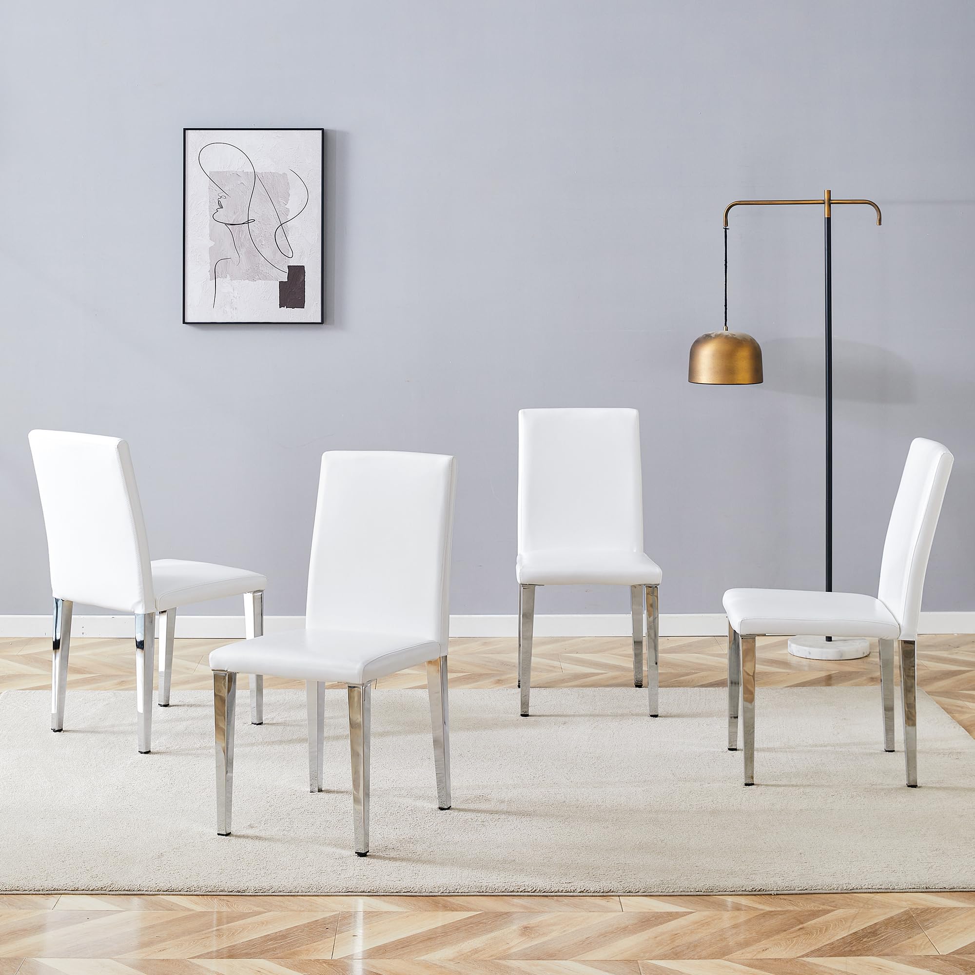 White Chairs Elegant Dining Chairs Set Of 4, Modern Faux Leather