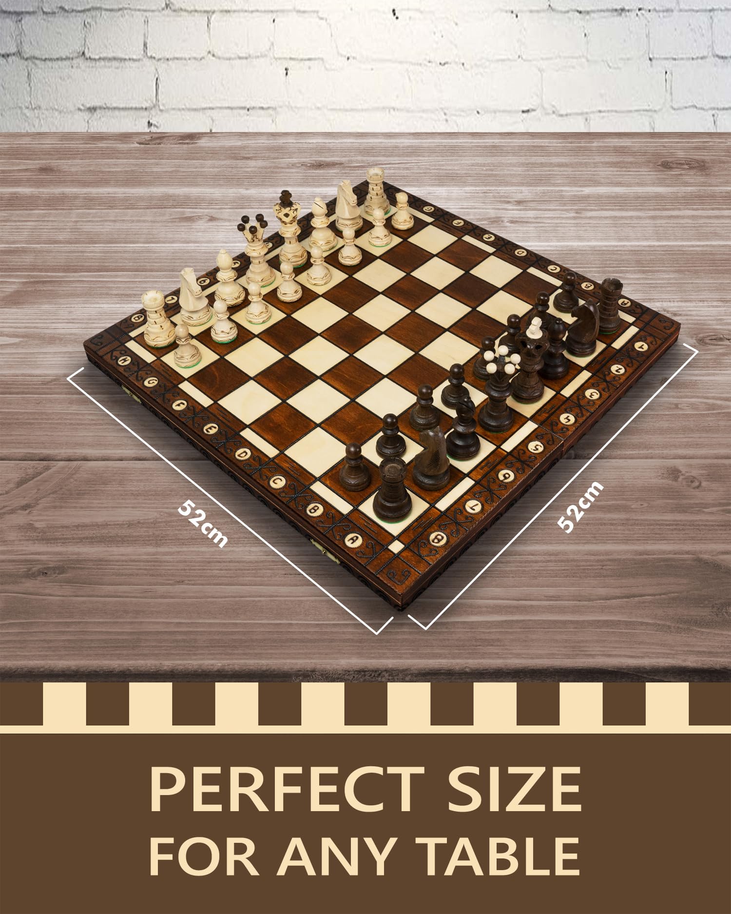 Grand Jeu D'échecs Ambassador – Échiquier 51x52,5 Cm – Pièces En Bois Haut De Gamme – 2 Joueurs