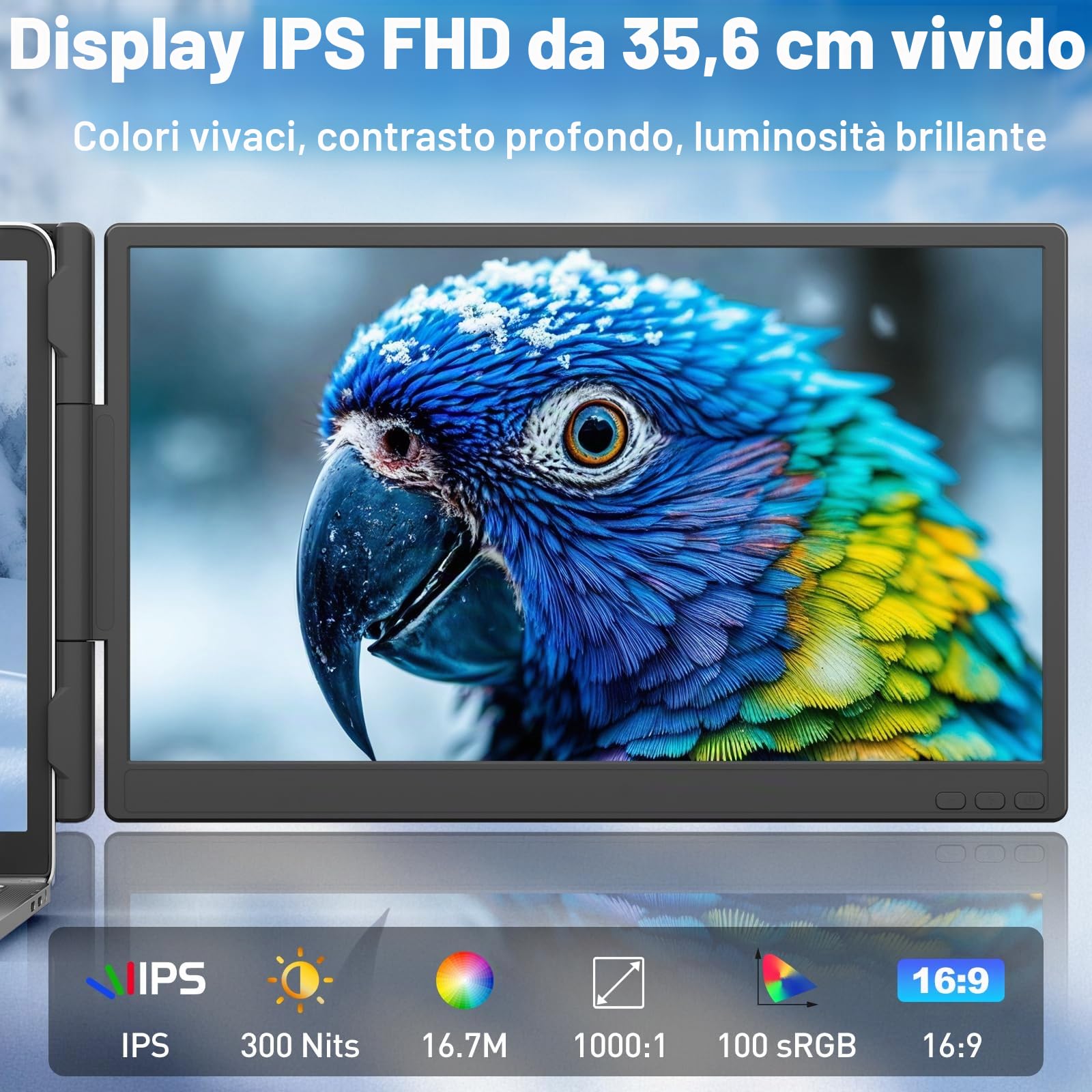 KEFEYA Monitor Portatile 14” FHD 1080P IPS Doppio Estensore dello Schermo, Schermo Portatile per Laptops 13-17.3" Laptop Screen Extender Plug & Play Dual Schermate per Windows, Mac, Android, PS5