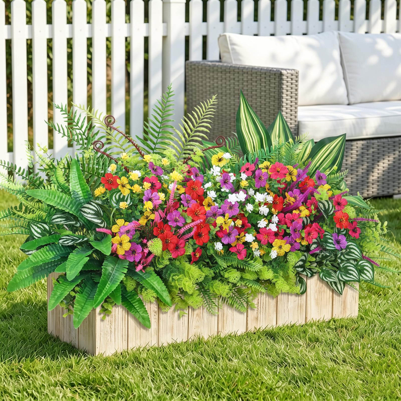 24 piante artificiali fiori per esterni, fiori finti resistenti ai raggi UV, fiori di seta, arbusti in plastica, piante finte per giardino, portico, fioriera, finestra, decorazione per la