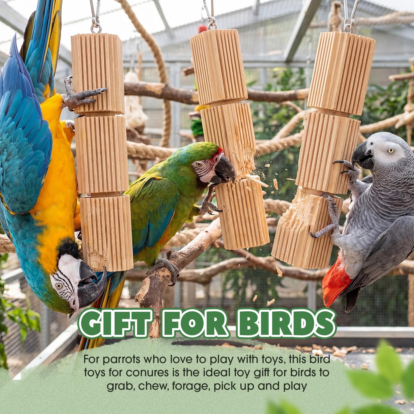 CroBlissful Lot de 3 jouets à mâcher en bois naturel de 22,9 cm pour perroquet, accessoires à mâcher pour soulager l'ennui, l'anxiété, pour perruche, calopsitte, conure, perruche, inséparable