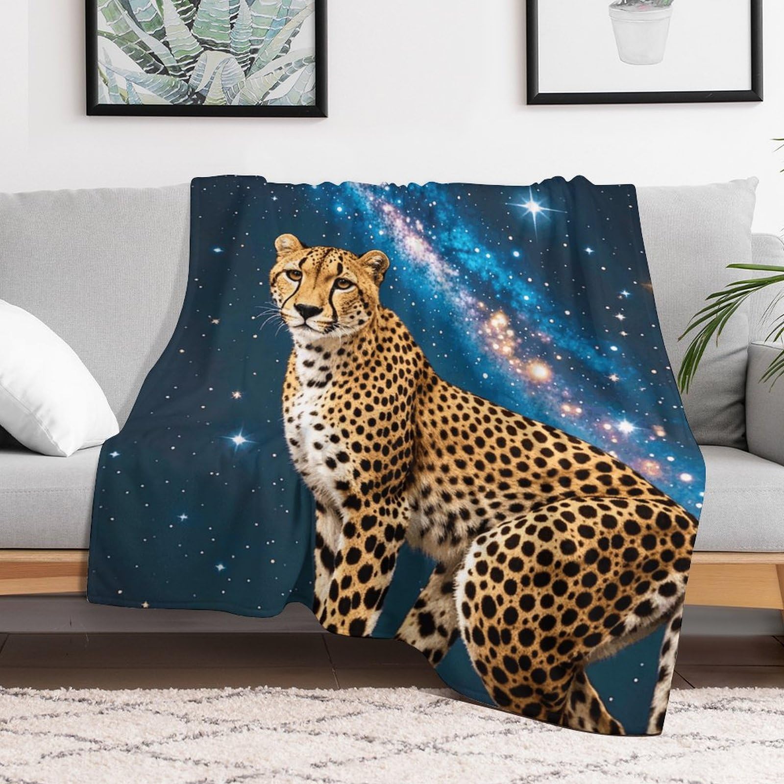 Couverture micro polaire galaxie guépard 152x203cm chaude pour canapé