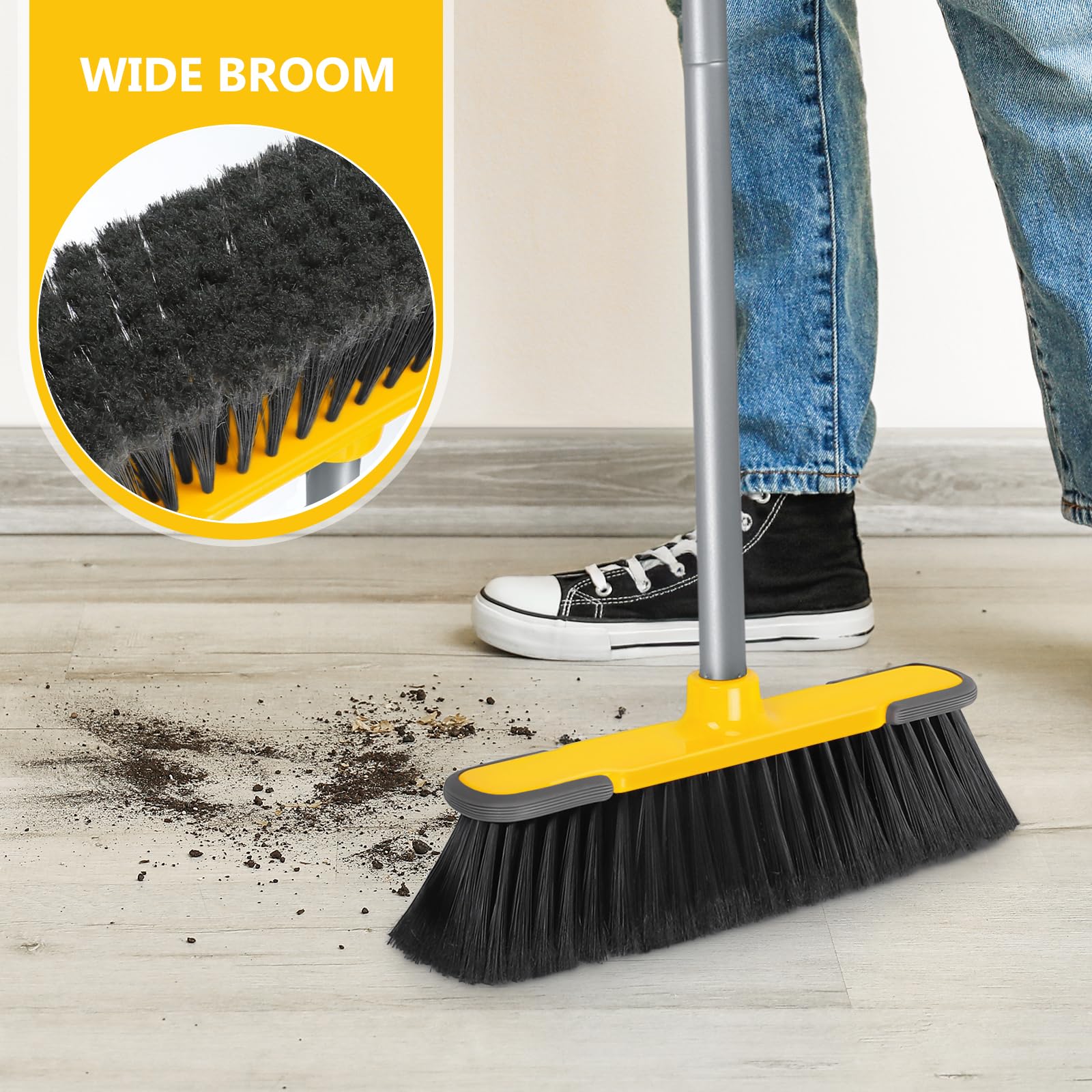 Scopa da interni con manico lungo 137 cm, con setole morbide, per interni ed esterni, per la pulizia del pavimento, scopa per la casa, per cucina, atrio, patio, cortile