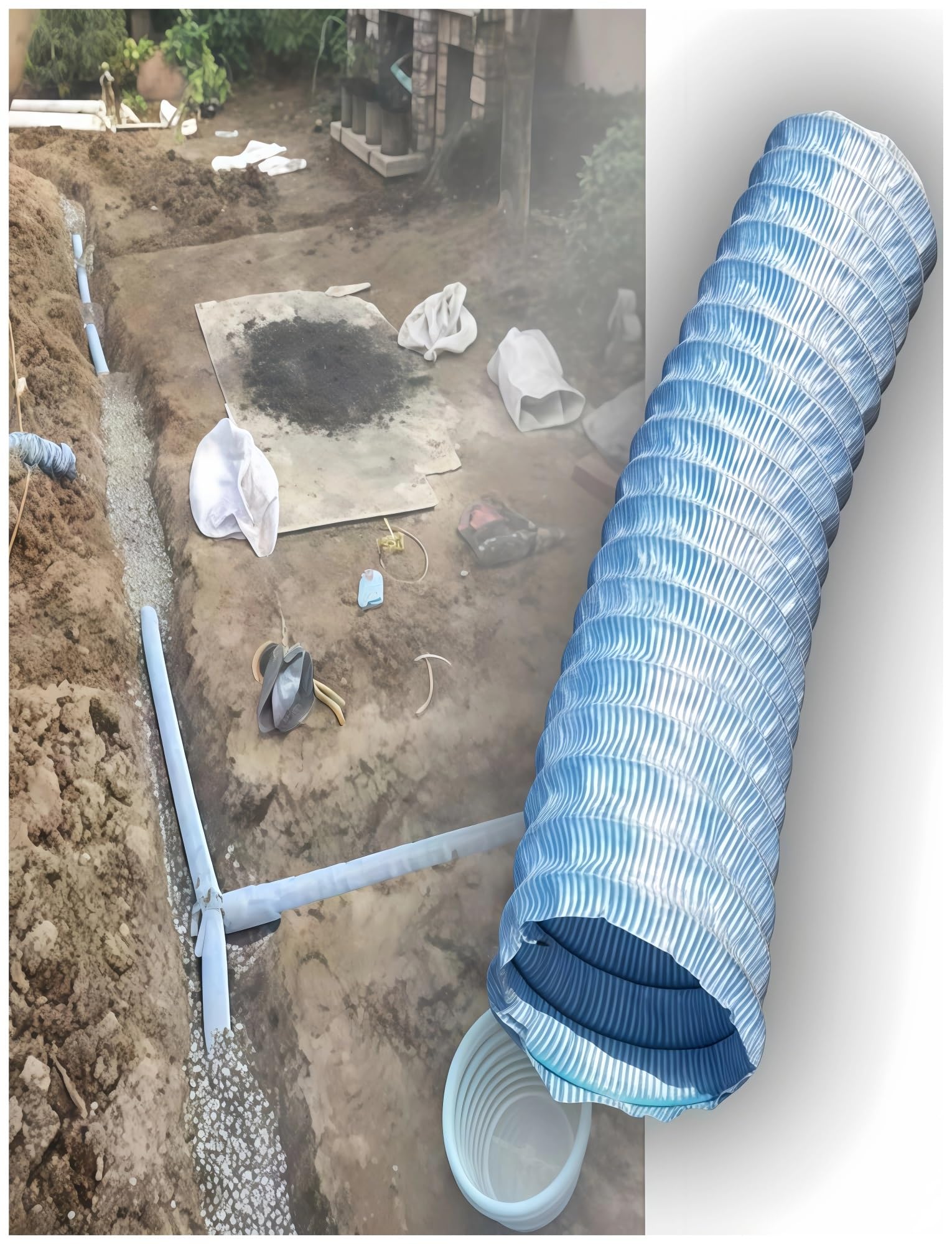 Tubo flexible con perforaciones de 1 a 20 metros, manguito de evacuación tipo francés, conducto de infiltración blando para la retención hídrica en vías públicas(200 mm,49.2ft/1500cm)