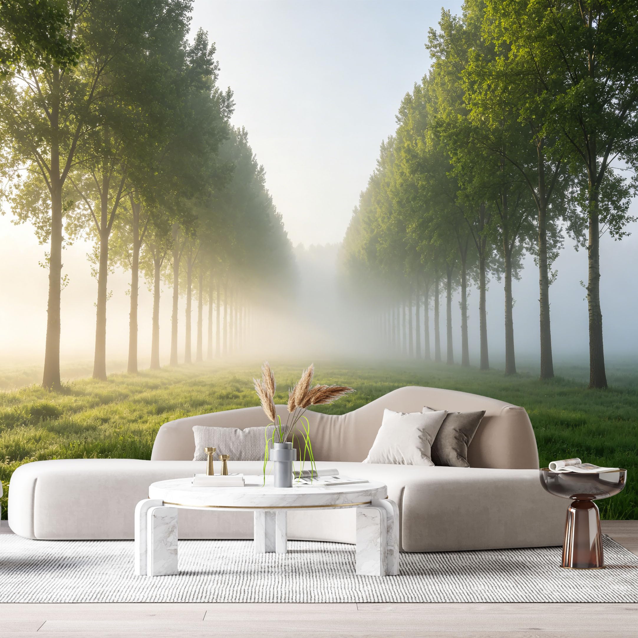 Custom Size Wall Murals Misty Forest Landscape Morning Trees Pathway Nature Scene SelfAdhesive Wall Fabric Removable Large Wallpaper for Photo Living Room