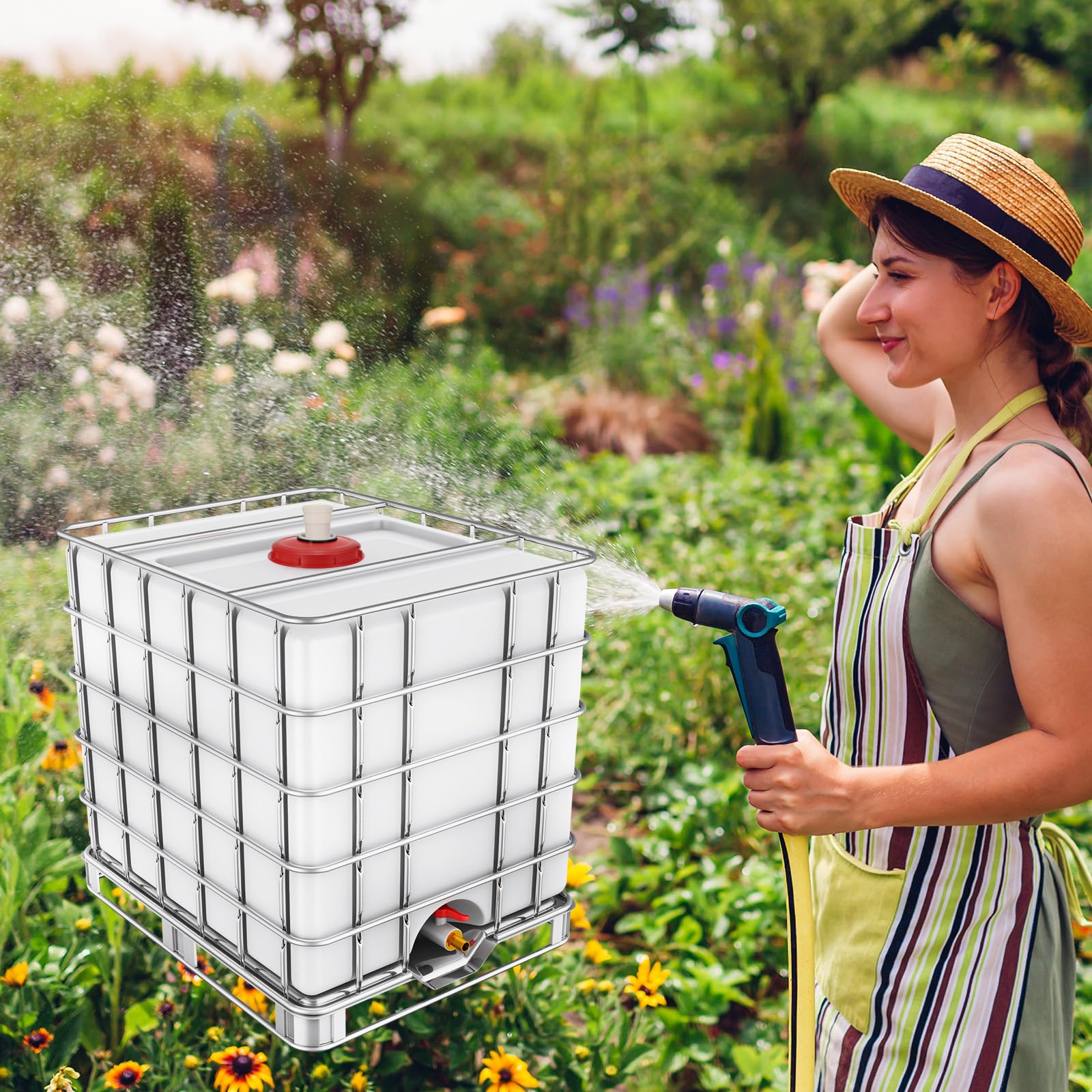 QUARKZMAN 245mm Tapa de Filtro de IBC, Adaptador de Manguera Recta de Tote de Plástico IBC de 1000L para Contenedor de Tanque de Agua de Lluvia para Tanques de Agua de 275gal, Rojo/Blanco