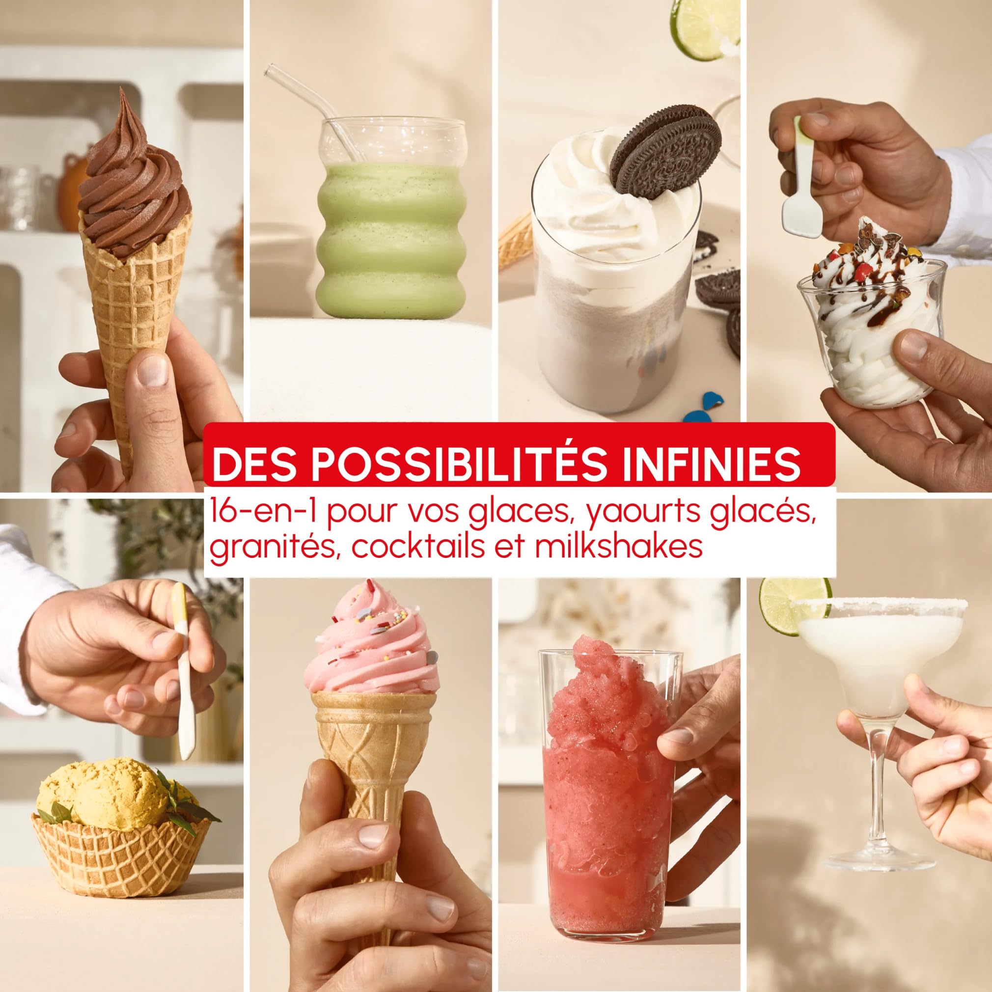 Moulinex Freezi, Machine à glaces et boissons glacées, Instantané, 5 programmes, Glaces à l’italienne, Yaourts glacés, Granités, Milkshakes, Cocktails, Nettoyage automatique, 1,4 L, MJ8024F0