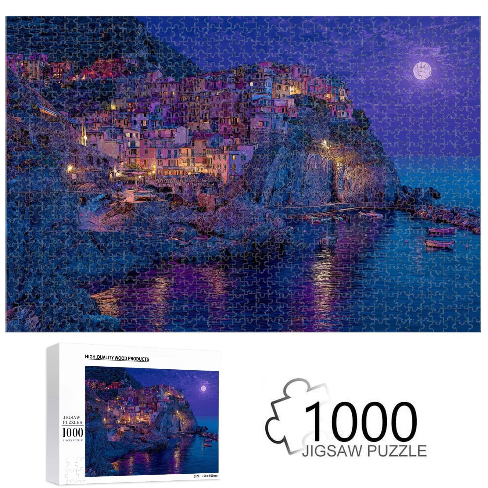 Puzzle 4000 sztuk dla dorosłych Cinque Terre & Ocean Decor 1T #262 | Drewniane puzzle, precyzyjnie wycięte, żywy atrament, statyczne hobby, dekoracja domu, prezent, 105 x 147 cm