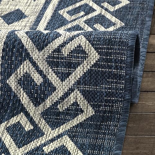 Miniatura 9 de Antep Rugs Patio 8x10 - Alfombra nativa azteca del suroeste para exterioresinteriores (azul, 7 pies 10 pulgadas x 10 pies)