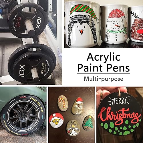 Miniatura 3 de Overseas Marcadores de pintura  Marcadores permanentes blancos de pintura acrílica, paquete de 12 unidades, a base de agua, impermeables, punta