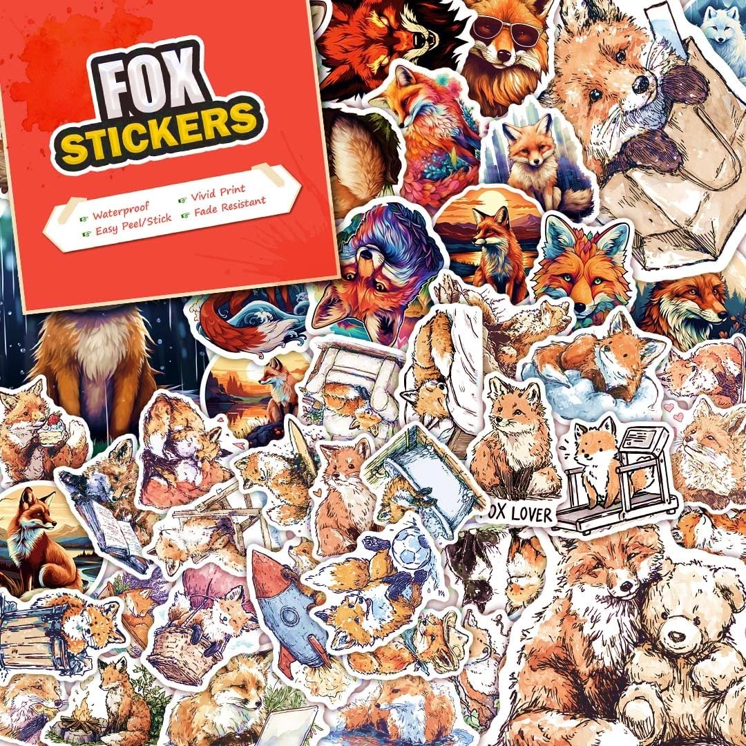 100 PCS Fox Stickers Pack – Waterproof Vinyl Decals for Water Bottles, Laptops, Phones, Notebook, Cars – Cool Vibrant Graphics for Fox Enthusiast