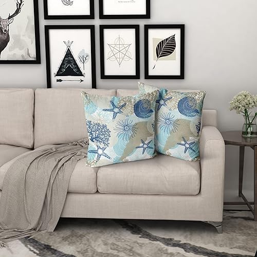 Miniatura 6 de Kawani Juego de 2 fundas de almohada náuticas costeras de 18 x 18 pulgadas con temática de playa y océano, fundas de almohada decorativas para sofá,