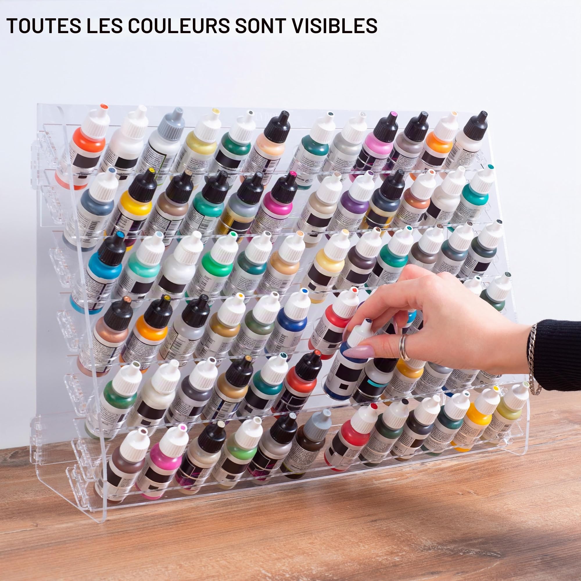 Vallejo Organiseur de Peinture Acrylique - 72 Trous pour Ensemble Miniature - Rangement Mural et Organisateur de Bouteilles