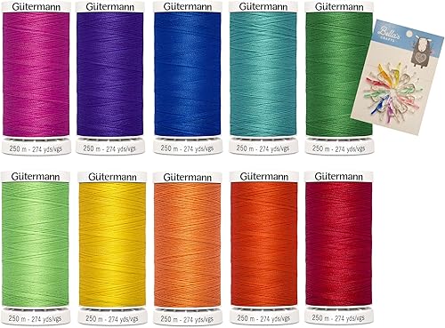 Miniatura 5 de Gutermann Sew-All - Hilo para coser 274 yardas, paquete de 10 unidades con mini clips de costura Bella's Crafts (especias navideñas)