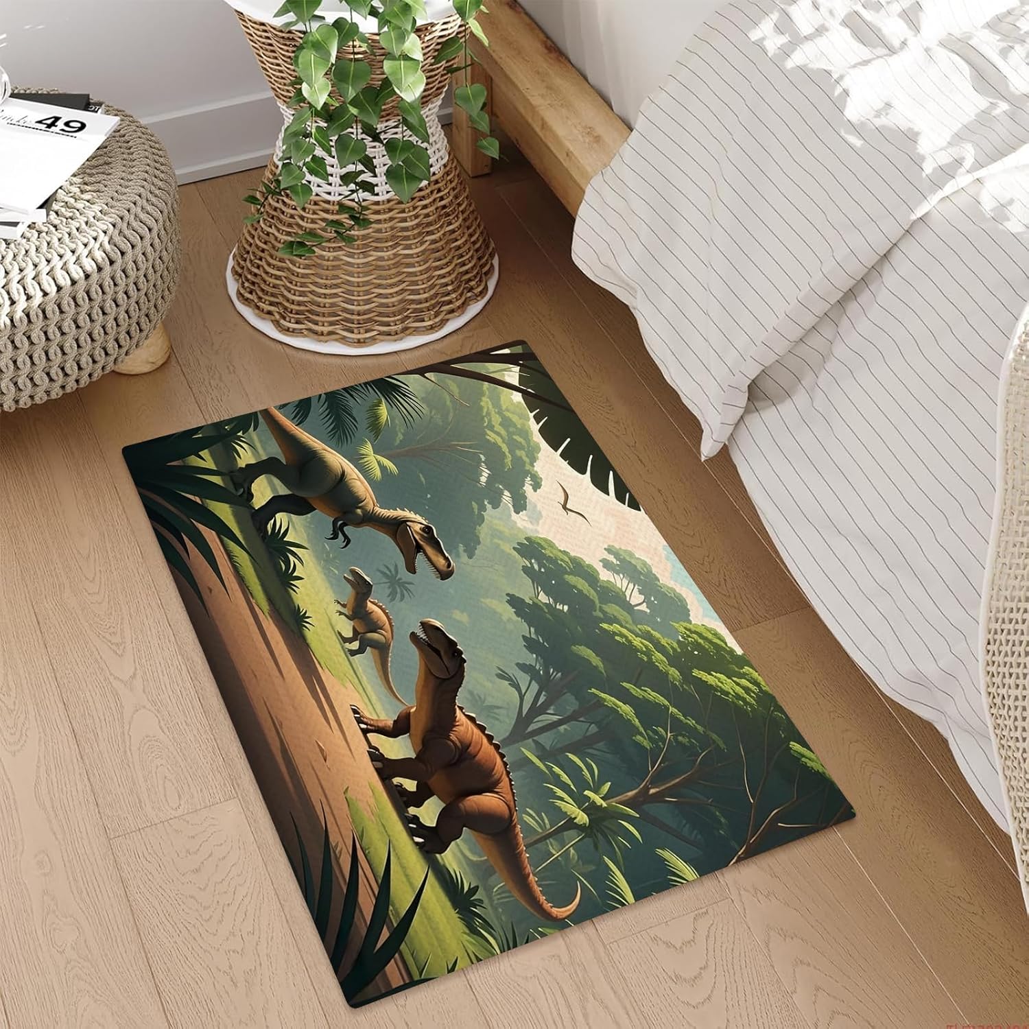 Dinosaur Area Rug for Kids Bedroom Living Room 3D Dinosaur Carpet for Boys Teens Soft Dino Floor Mat Washable Throw Rug Carpet Game Room Decor, 2' x 3', Light Green