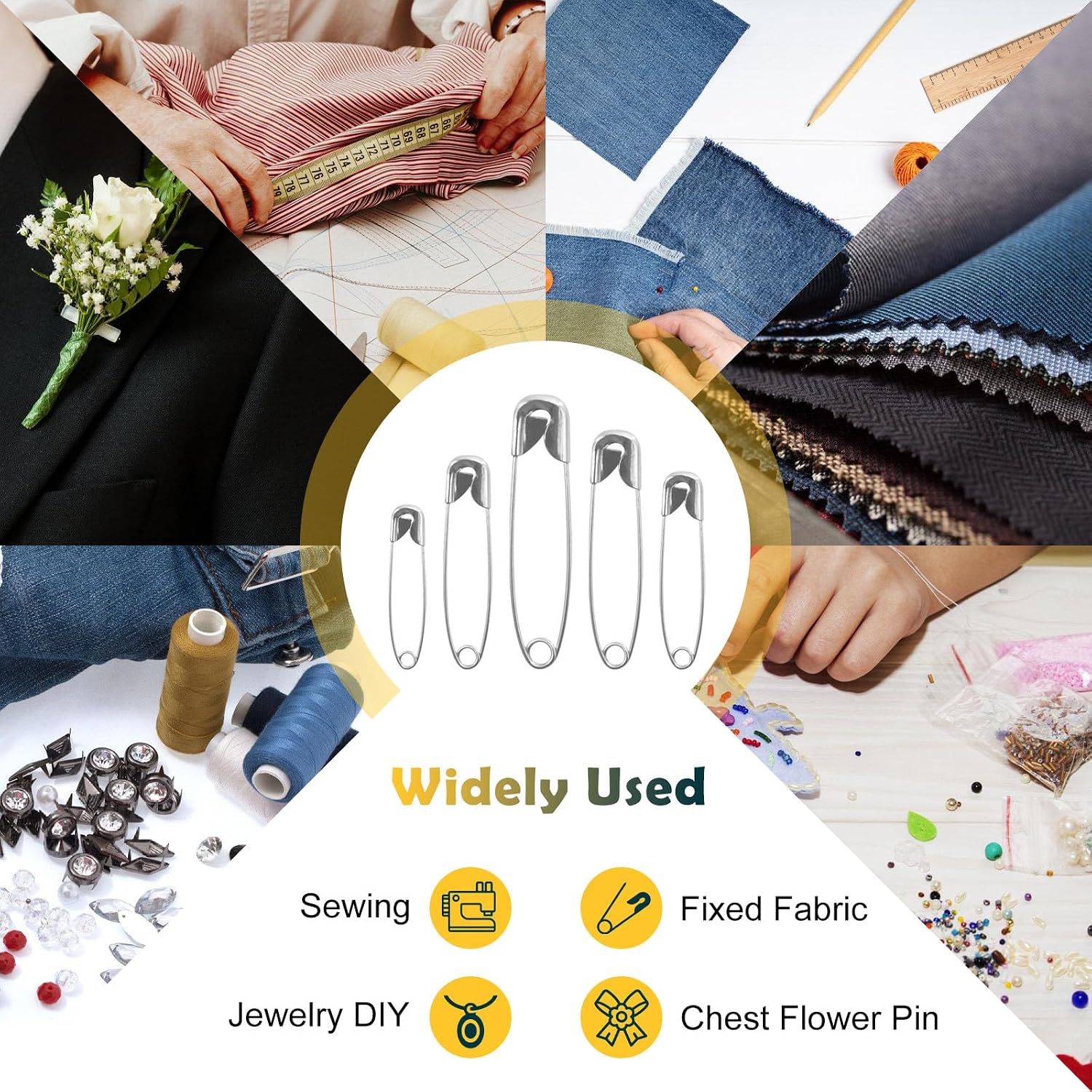 400 Pcs Safety Pins Assorted Sizes,5 Different Size Nickel Plated Steel Small & Large Heavy Duty Safety Pins Bulk for Clothes Rust Resistant Safety Pin for Clothes,Jewelry Making,Sewing Craft