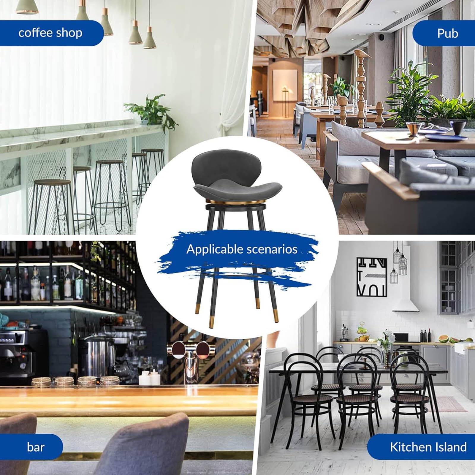 Leomix Sedia Da Bar In Velluto Con Schienale, Girevole 360° E Regolabile In Altezza (70-85 Cm), Poggiapiedi, Capacità 250 Kg, Per Cucina E Sala Da Pranzo - 3