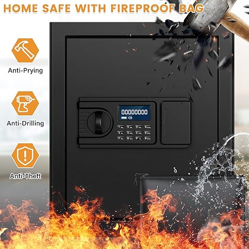 Miniatura 2 de Caja fuerte ignífuga pequeña de 0.7 pies cúbicos para uso doméstico, caja de seguridad digital para el hogar con cerradura de combinación y teclas