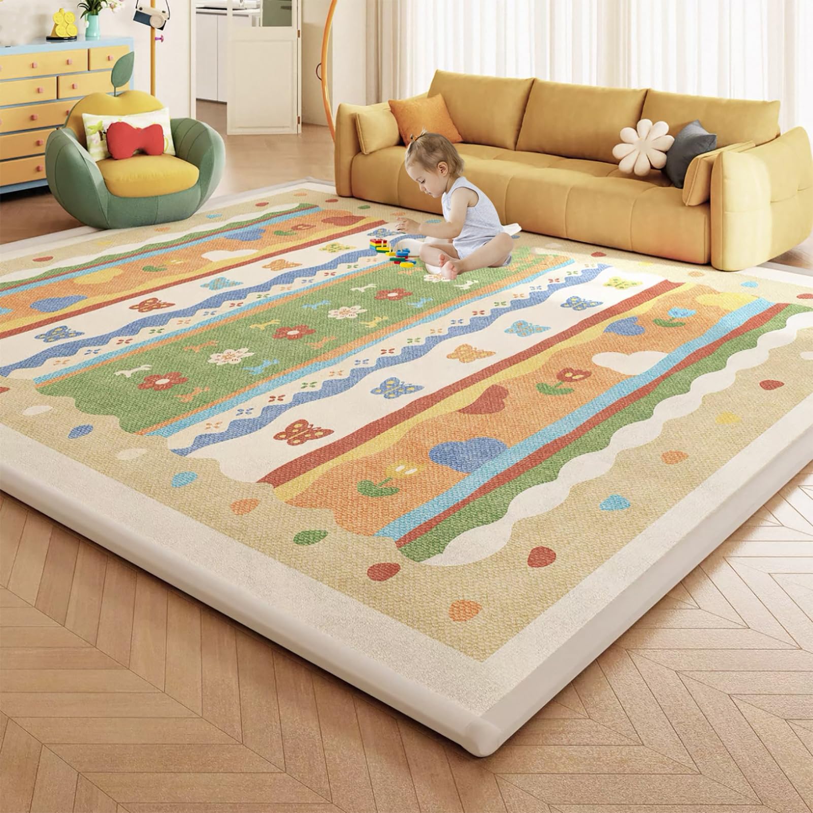Spielmatte & Krabbelmatte Baby Faltbar 100 x 240 cm, Baby Krabbelmatte Große Spielmatte mit Schaumfüllung, Krabbelmatte Baby Faltbar, Dicke rutschfest Waschbar Wohnzimmer-Bodenmatte für Kinderzimmer