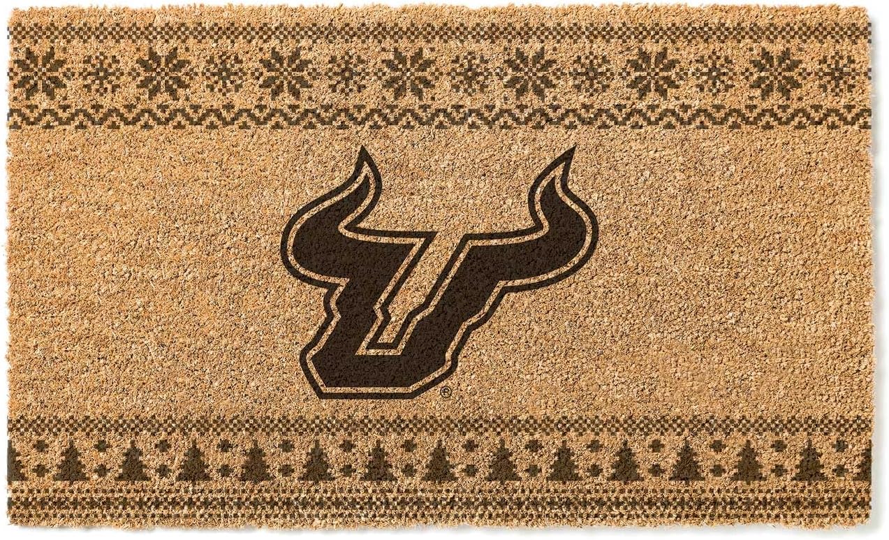KH Sports Fan South Florida Bulls Holiday Coir Doormat, 18x30 Inches, Bulls Outdoor Rug; Display Some Holiday Cheer with This Unique South Florida Bulls Doormat