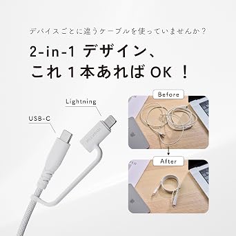 Maktar CCL 2-in-1 USB-C to Lightning & USB-C Cable | MFi Certified | 60W Fast Charging | Nylon Braided 1.2m | for iPhone iPad MacBook Android