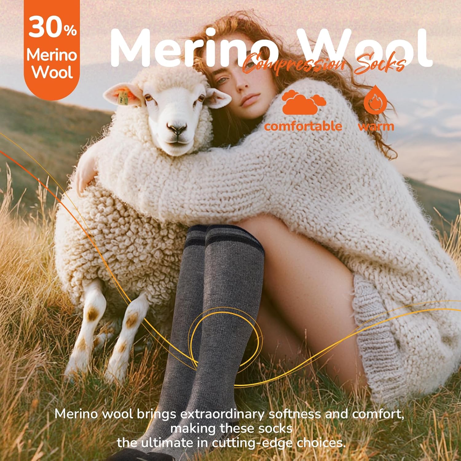 Merino Wool Compression Socks for Women Men (2/3 Pairs) Knee High Winter Thermal Thick Warm for Nurse Pregnant Travel - Image 3