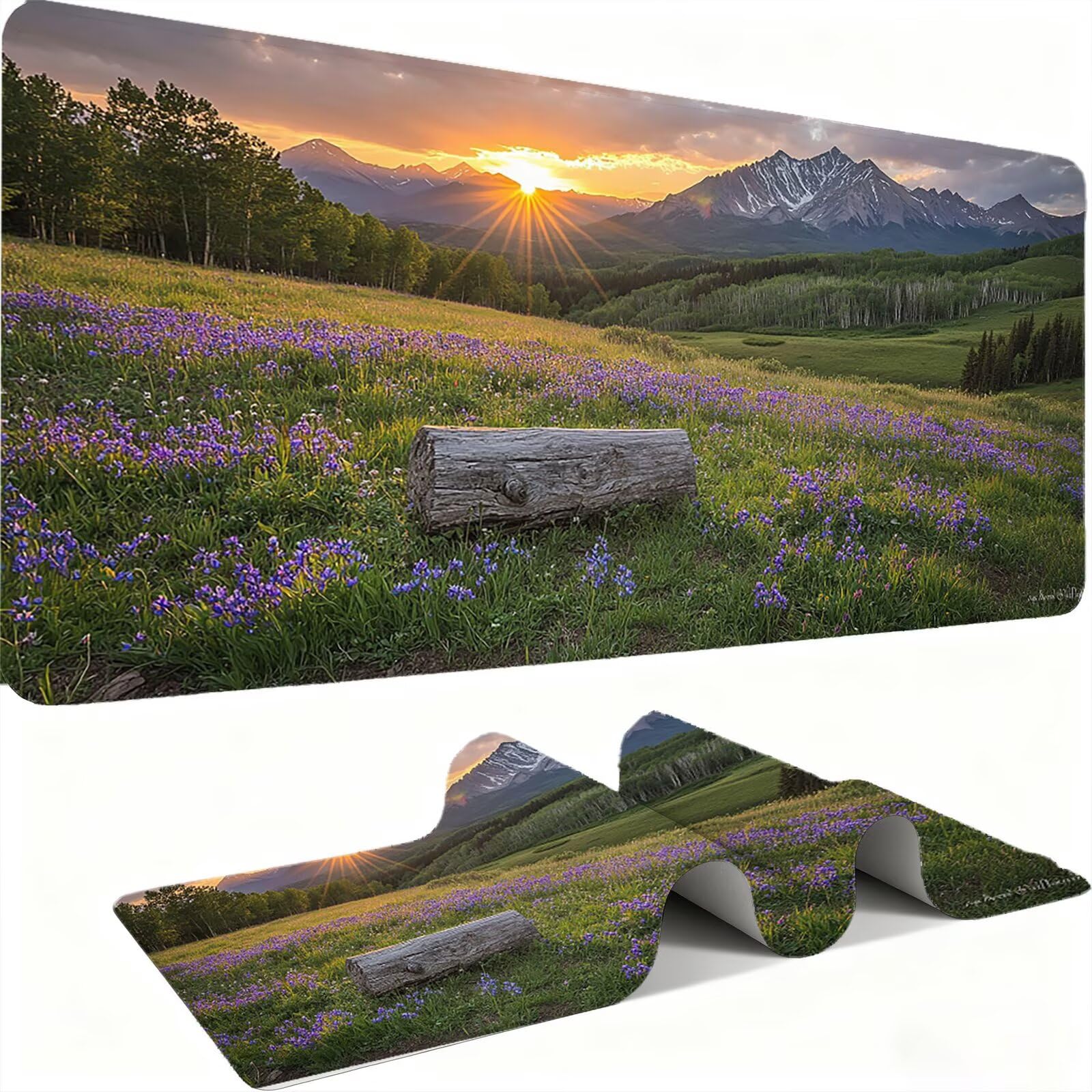 Podkładka pod mysz zachód słońca/wysoka góra XXL 1200 x 600 mm duża podkładka pod mysz szyte krawędzie wodoodporna antypoślizgowa duże rozszerzone akcesoria biurowe PC, poprawia dokładność i szybkość