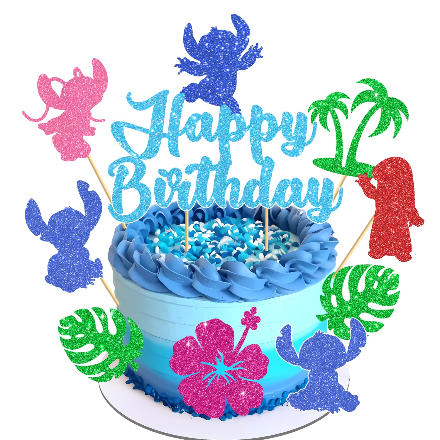 10pcs Glitter Cartoon Birthday Decorations Cake Toppers, Cute Cartoon Birthday Party Cake Decorations For Boys Girls Birthday Party Baby Shower Party