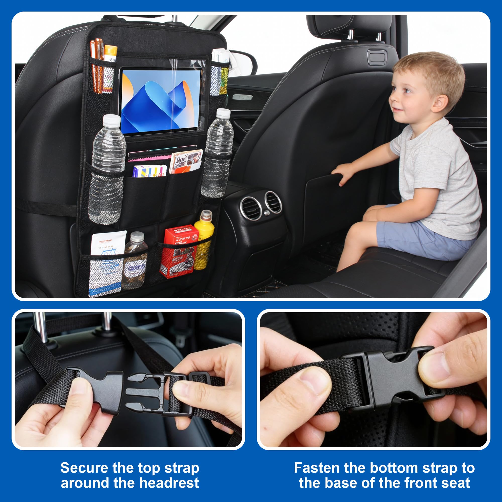 JIYANA 2 Piezas Organizador Asiento Coche Niños, Protector Asiento Coche en Tela Oxford 600D Resistente al Desgaste, Organizador de Asiento para Respaldo con 10 Bolsillos Multifuncionales