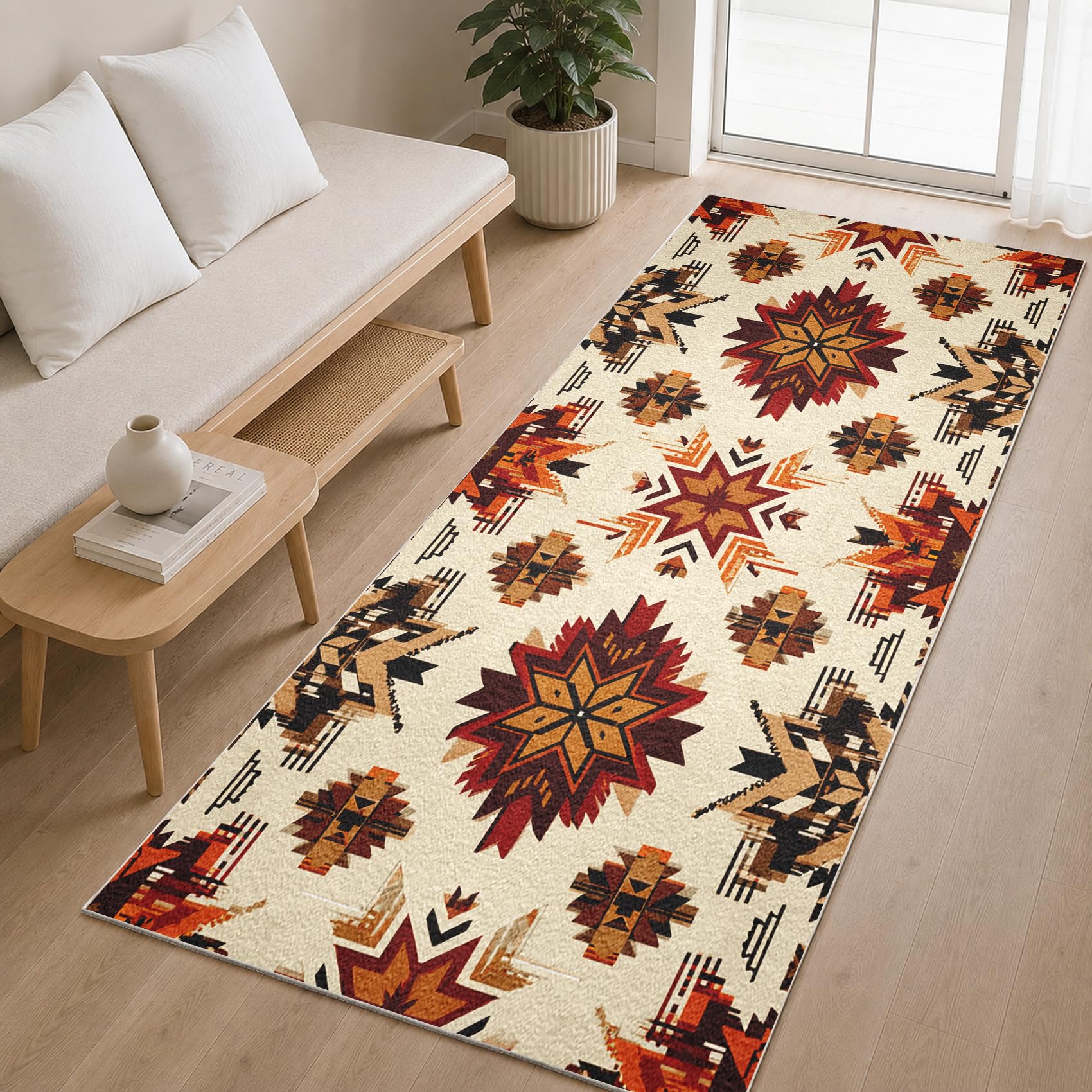 Générique Tapis de Couloir Aztec Western 80x150 cm, Tapis de Passage Amérindien Bohème Ethnique pour Cuisine Salon Chambre Balcon Entrée Interieur, Antidérapant et Lavable