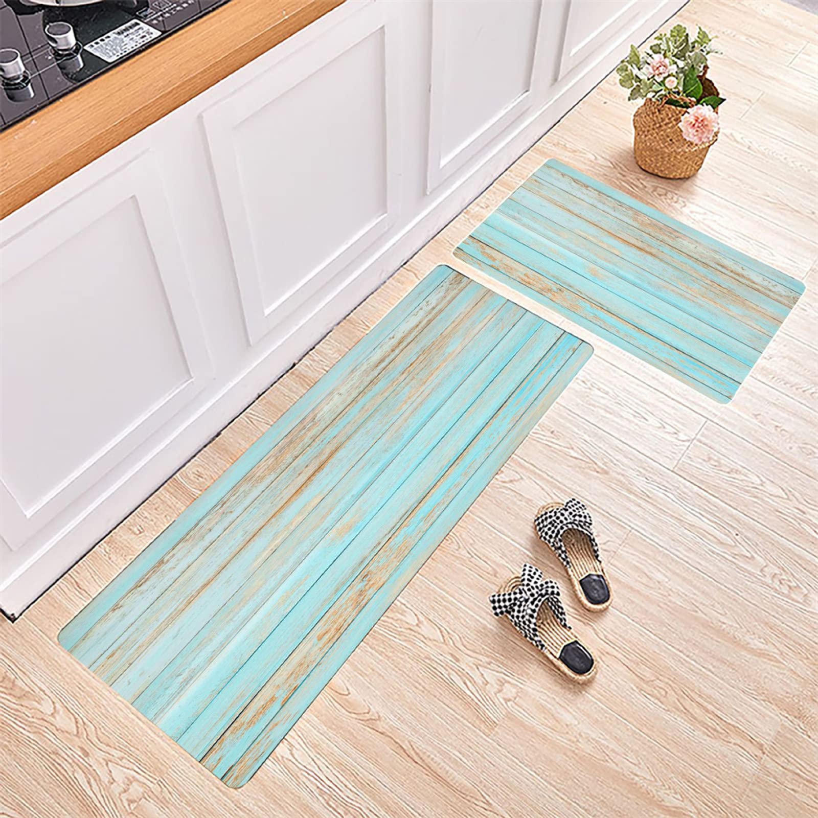 Tapis cuisine super absorbe l'eau et l'huile lavable bleu cyan