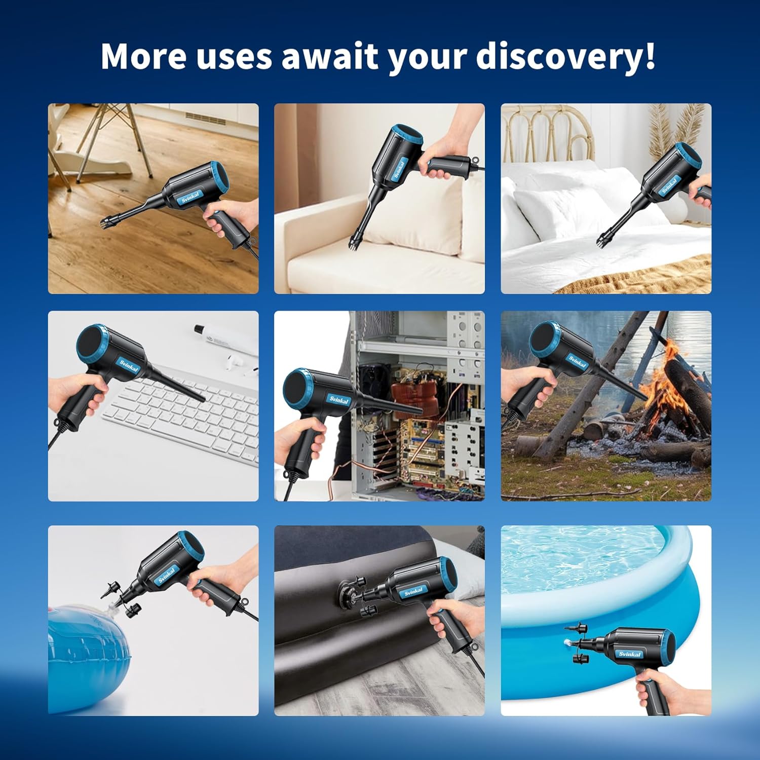 Svinkal Compressed air Duster Electric 500W, Canned air Replacement, 40000RPM Air Blower, Stepless Speed, an AC dust Blower with 6ounces of Blowing Power for Computer Keyboards etc Electronic Duster