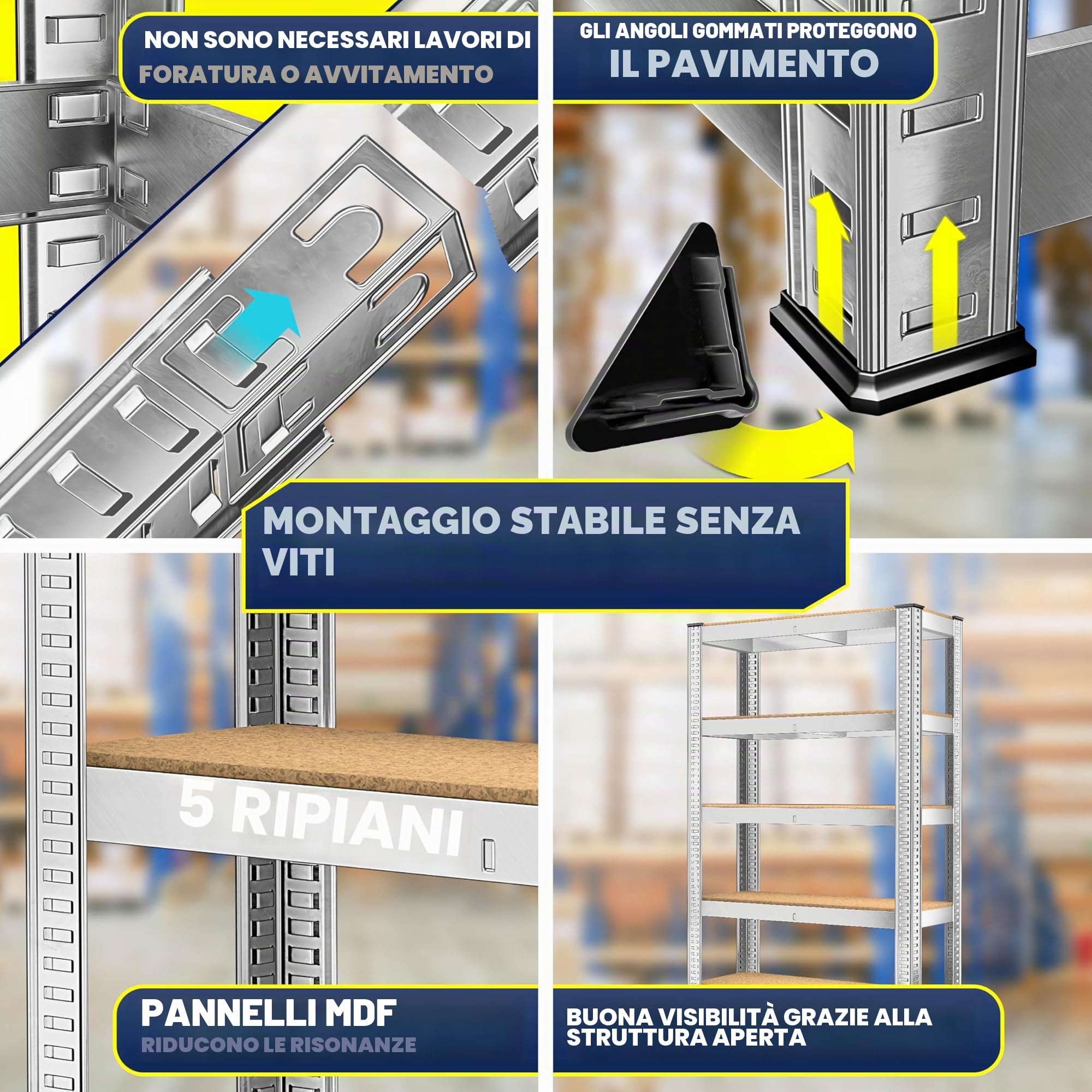 MASKO® - Scaffale per carichi pesanti, 2 pezzi, 180x90x40 cm, portata fino a 875kg, con 5 ripiani regolabili, in pannelli di fibra a media densità (MDF) e metallo, per officina, cantina, garage,