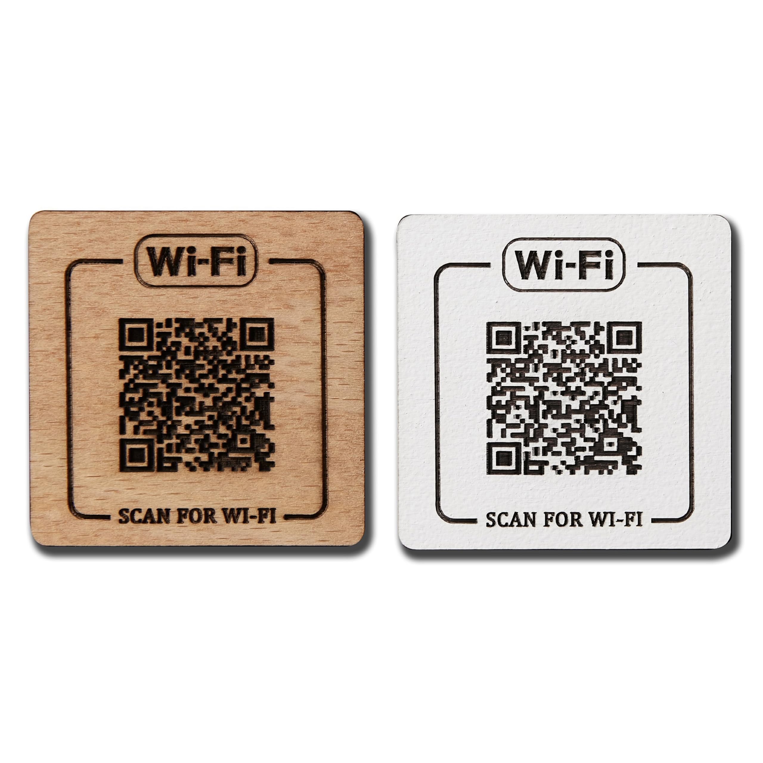 WiFi QR Code Plaque – Personalised Wooden Scan for Wi-Fi Sign (Oak, 8 x 8 cm)