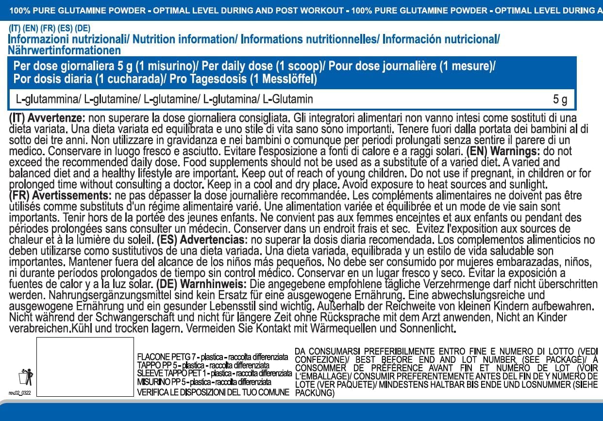 Yamamotò Glutamine Powder 300 grammi - glutammina non aromatizzata - ideale per crescita muscolare - Senza Glutine e Senza Lattosio