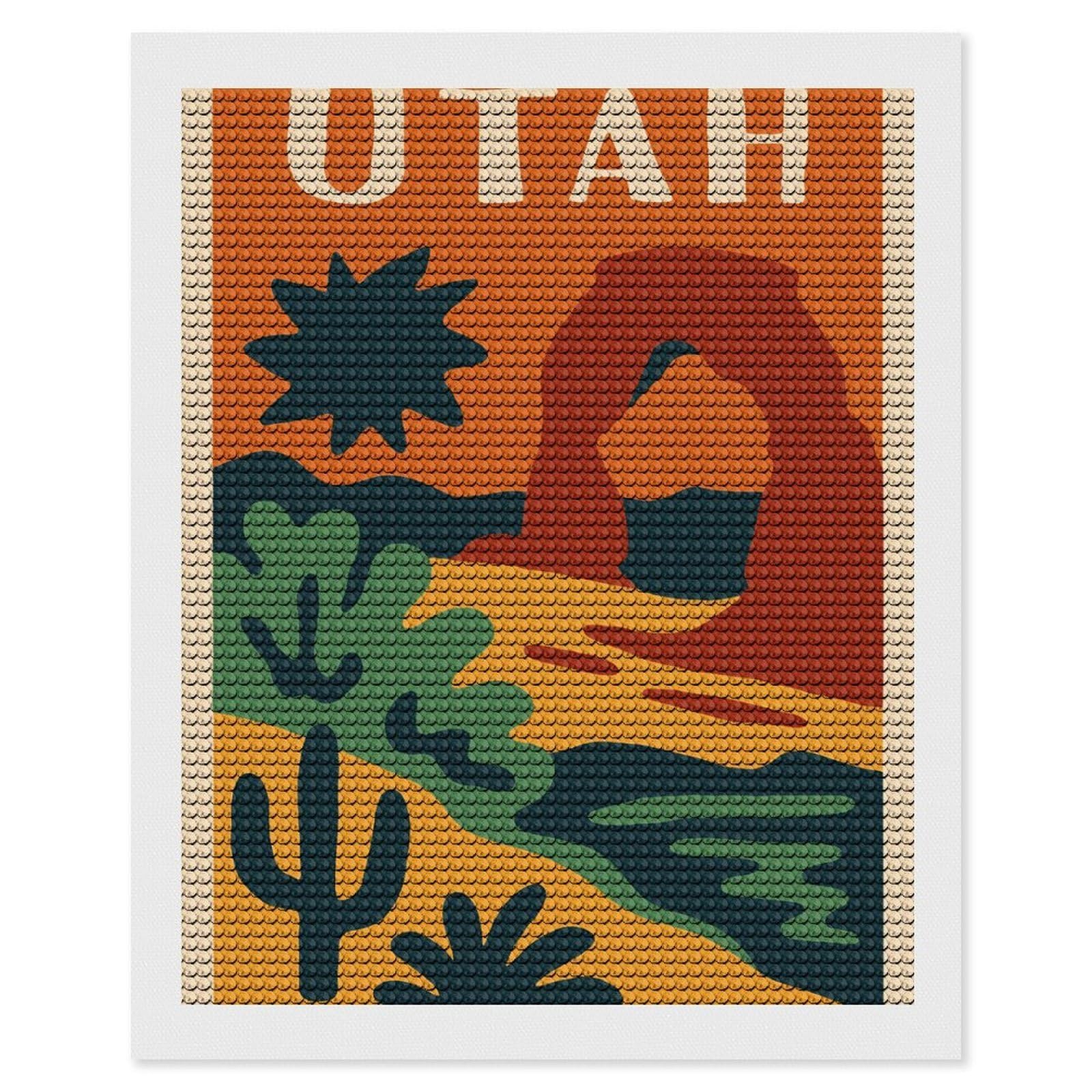 Junmoney Utah Landscape Illustration Diamond Art Kit 16"x20", Creative Leisure Activity, Complete Accessories, Vintage Style Decor, for Women