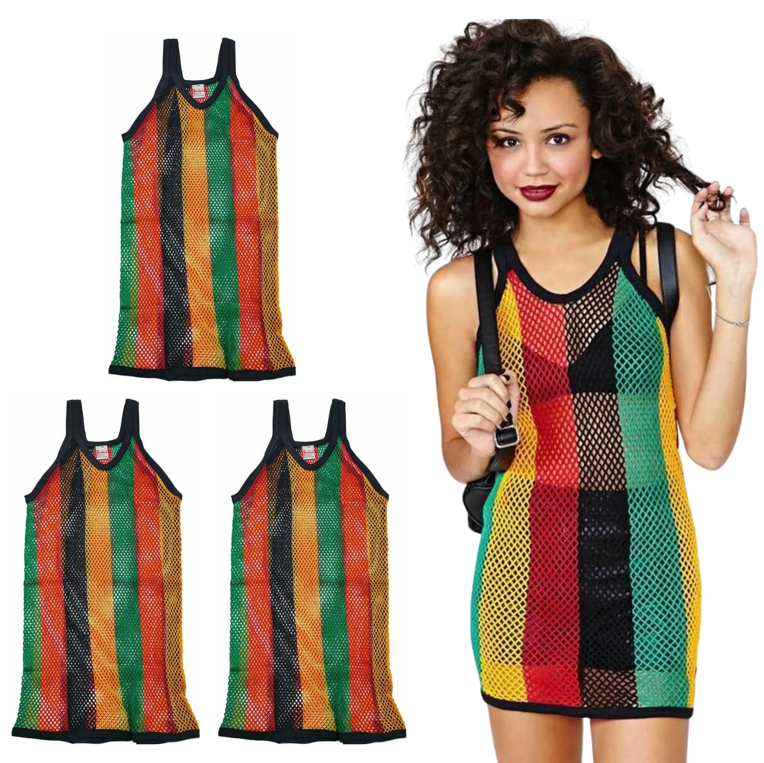 Clossy London Rasta String Vest Top for women | Reggae Mesh Fishnet Mini Shirt Womens Sport Tank Top Jamaican Marina Sportswear
