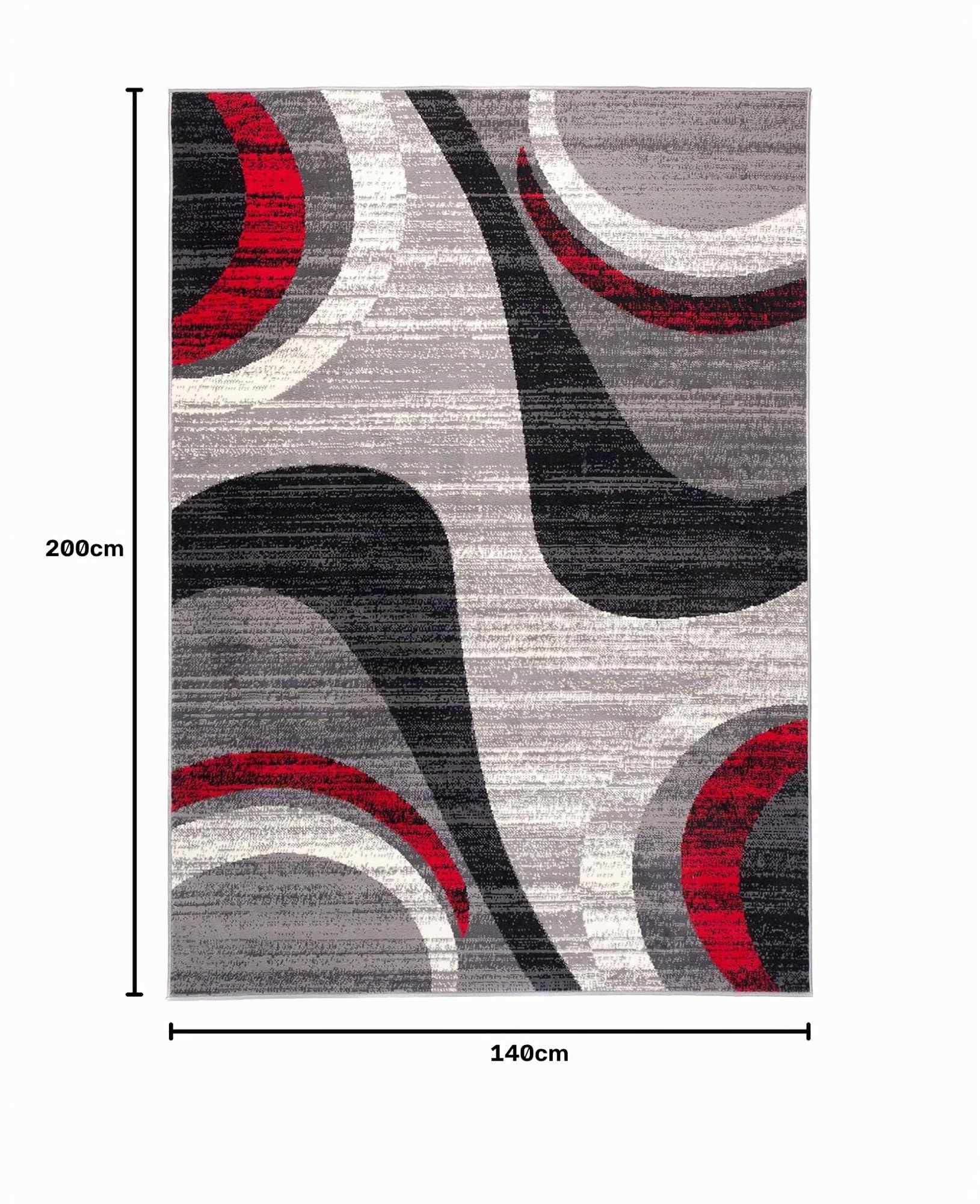 TAPISO Dream Tapis de Salon Chambre Salle à Manger Adulte Bureau Design Moderne Gris Fin Rouge Noir Crème Abstrait Motif Vagues Poil Court Fin Doux Léger Résistant 140 x 200 cm