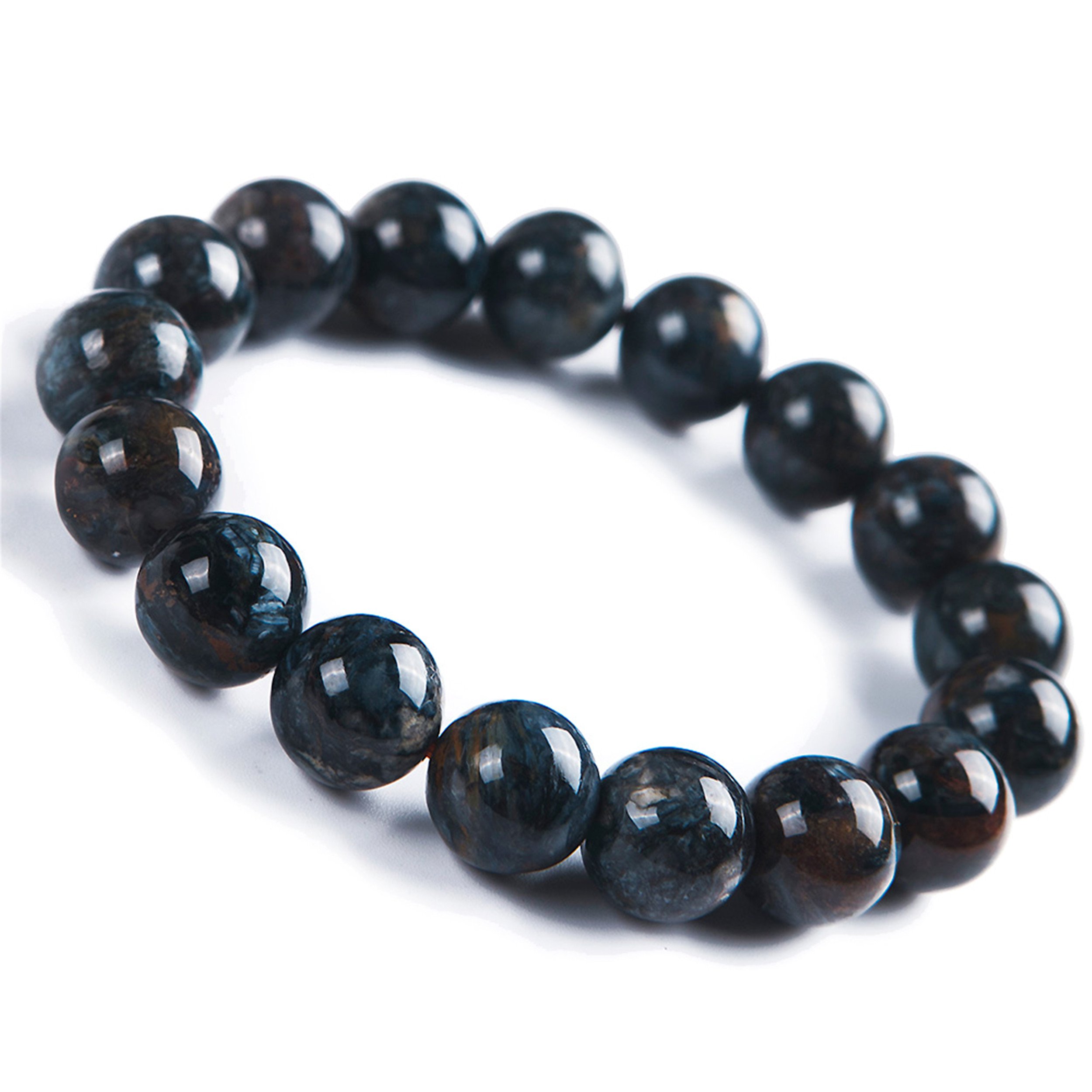 Bracciale con Perline Rotonde Elasticizzate in Cristallo di pietersite Naturale da 12 mm,