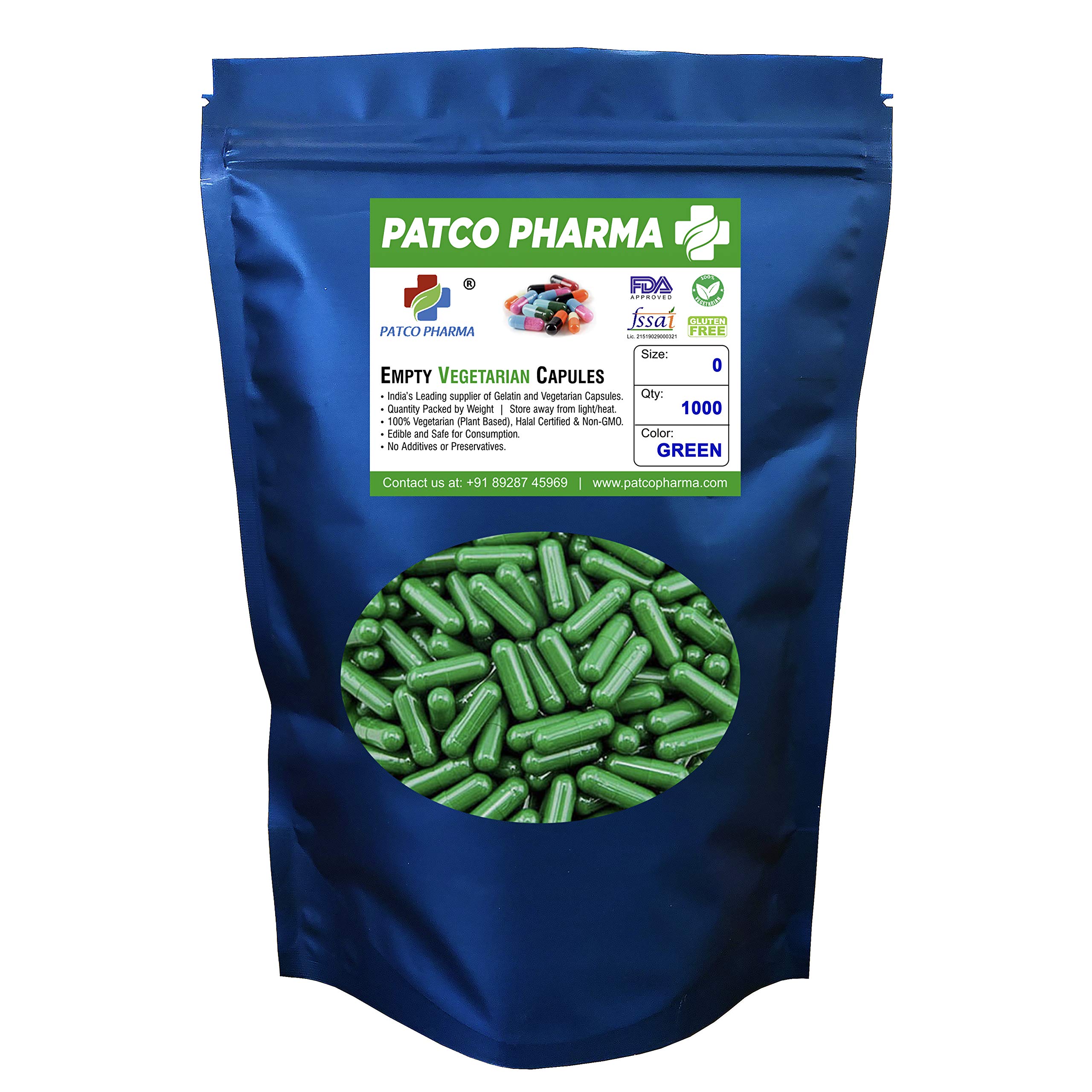 Patco Pharmaceuticals - Size 0 Green Empty Vegetarian Pill Capsule - Gluten Free/Halal Certified | DIY Powder Filling (Pack of 1000 Pcs) (B07HDNJNF2) Amazon Price History, Amazon Price Tracker