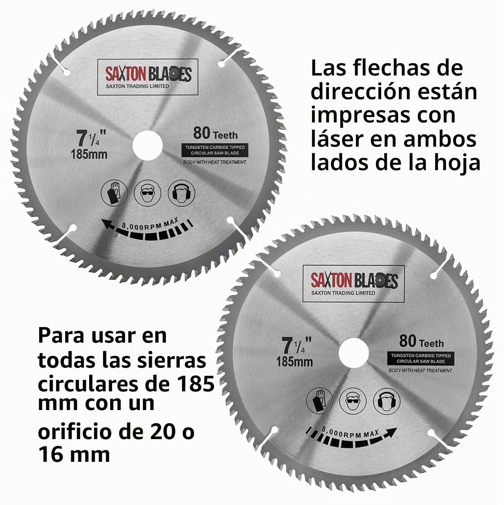 TCT18580T20B hoja de sierra circular TCT, 185 mm x 80 t x 20 mm de diámetro (anillo de 16 mm), compatible con Evolution Bosch Makita, etc