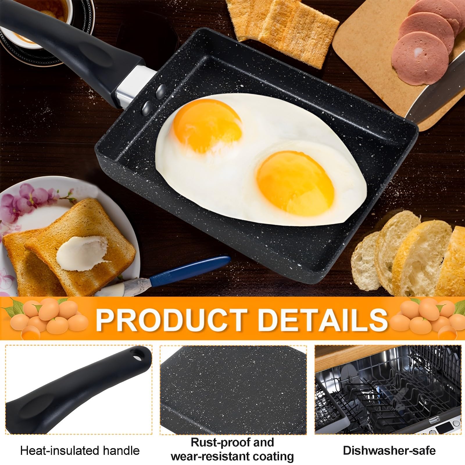 BUTORY Poêle à Tamagoyaki Japonaise Anti-Adhésive Avec Spatule - Idéale Pour Omelettes Et Induction
