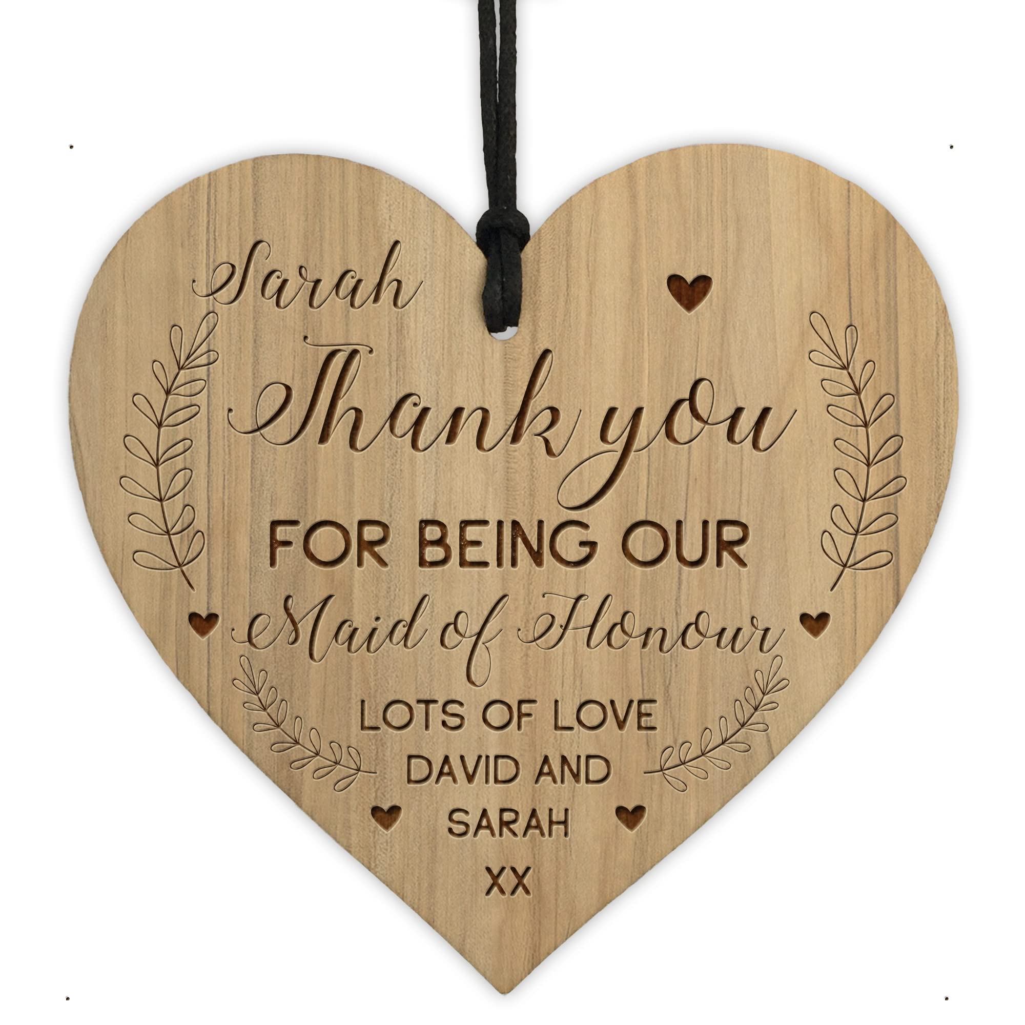Red Ocean Personalised Maid Of Honour Gifts Engraved Heart Thank You Gift For Friend Sister Keepsake