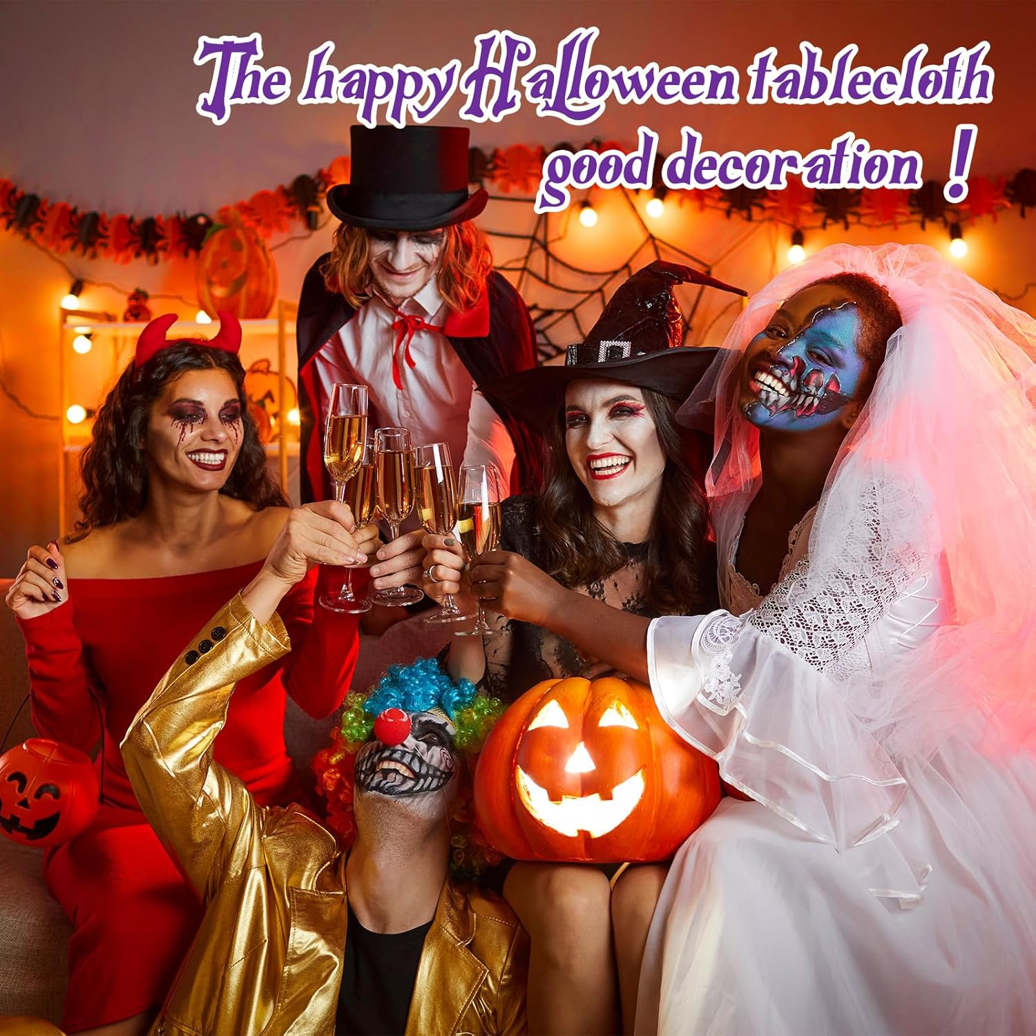 Preboun 12 Pcs 84 Inch Plastic Halloween Tablecloth Round Waterproof Disposable Orange Black Purple Green Table Cloth Tabletop of Halloween Decorations