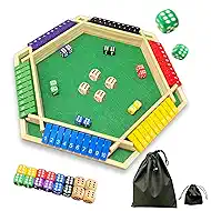 Shut The Box Game for 1-6 Players, Wooden Board Tabletop Math and Strategy Game with 16 Dice and Velvet Storage Bag, Classic Family Board Game for Home, Party or Pub (6 Player-Multicolor)