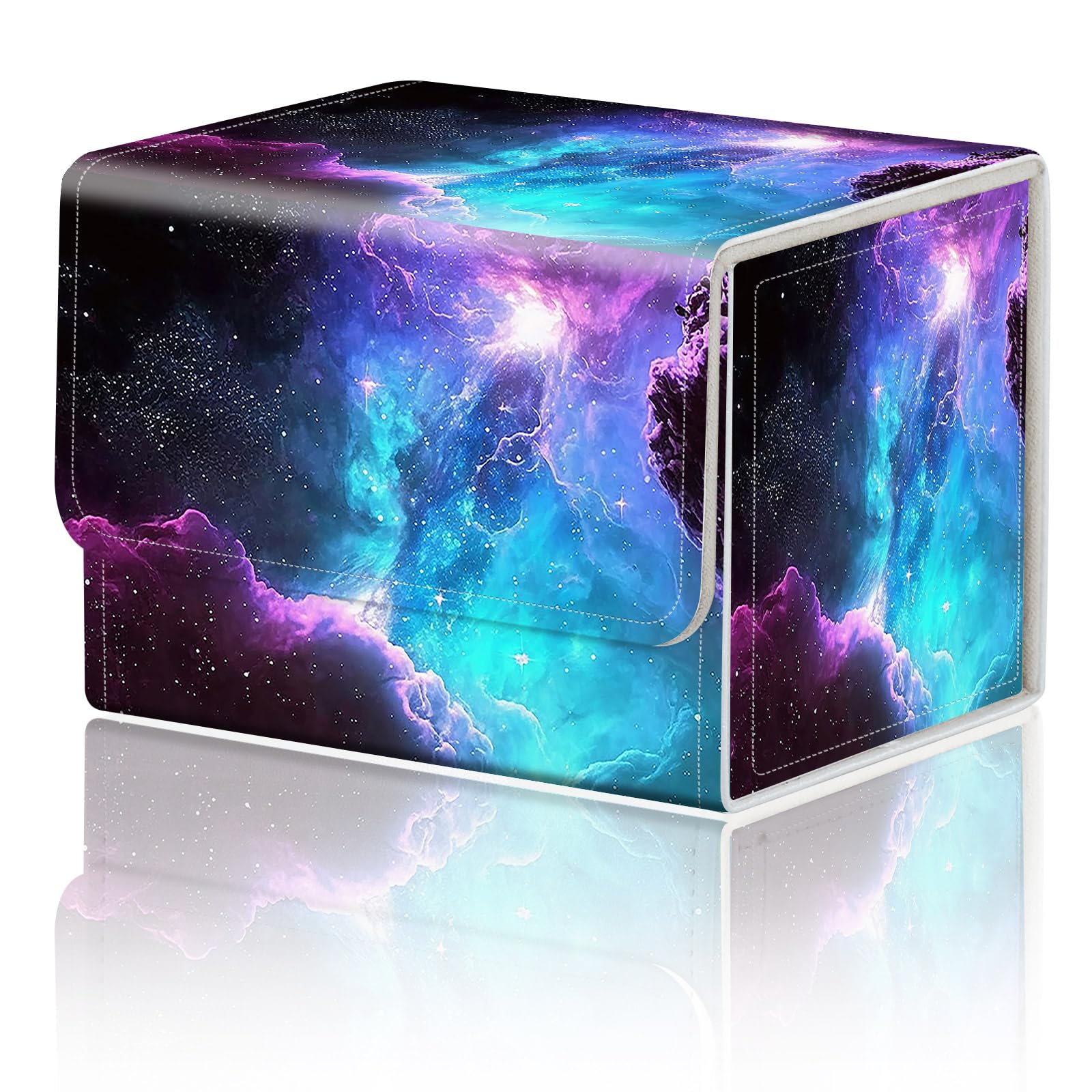 DEGDFSGR for TCG MTG Card Game Storage Box Organizer Trading Card Case Commander Deck Box Magnetic Closure Creative Pattern Up to 200 Cards, Purple Space Galaxy โ image 1