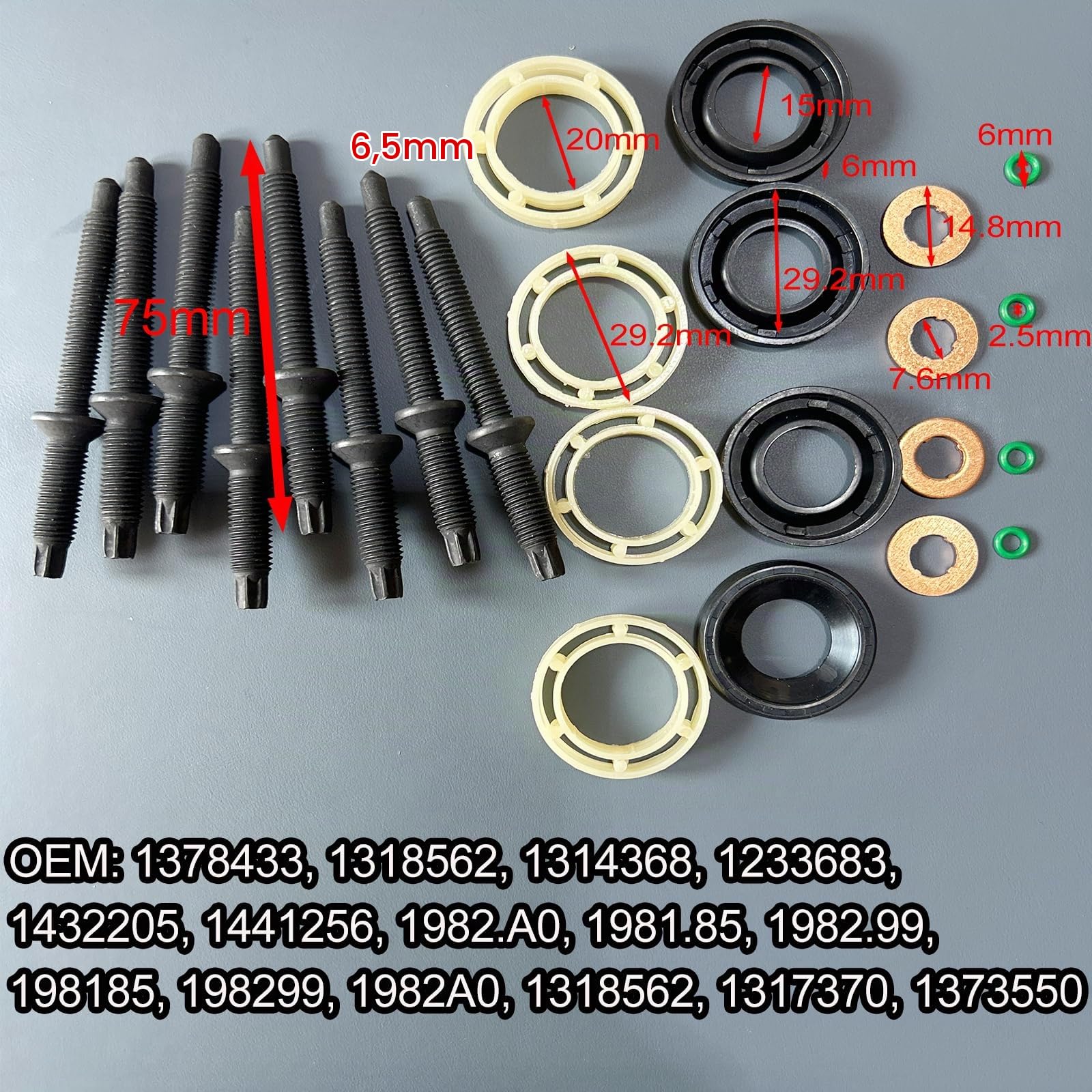 Kit Joint Injecteur 1.6 hdi, 16 x Joint Injecteur 1.6 HDI et 8 Vis, Kit de Joints Toriques d'Injecteur Diesel Compatible avec Citroen, Peugeot 198185 198299 1982A0